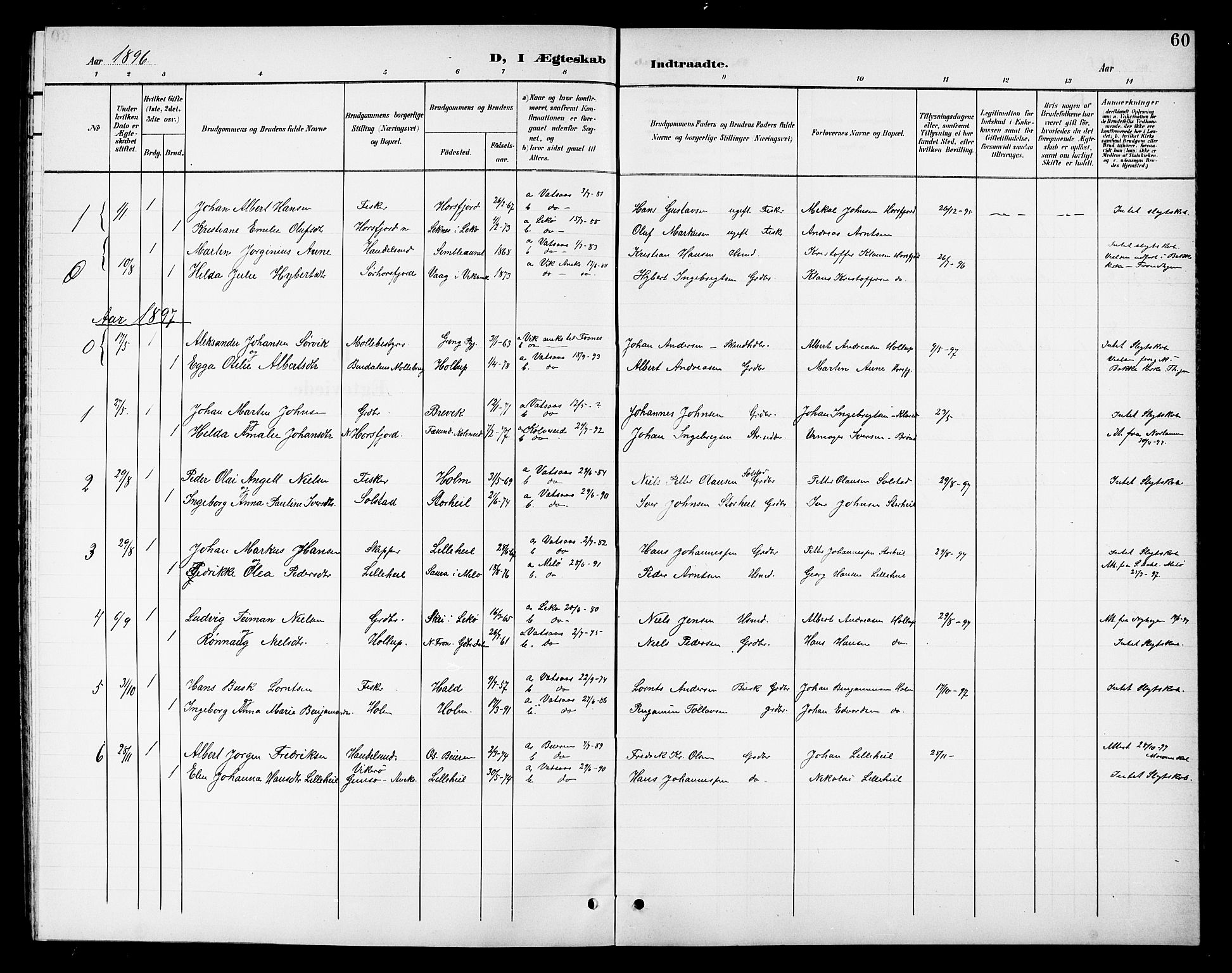 Ministerialprotokoller, klokkerbøker og fødselsregistre - Nordland, AV/SAT-A-1459/811/L0170: Parish register (copy) no. 811C02, 1896-1908, p. 60