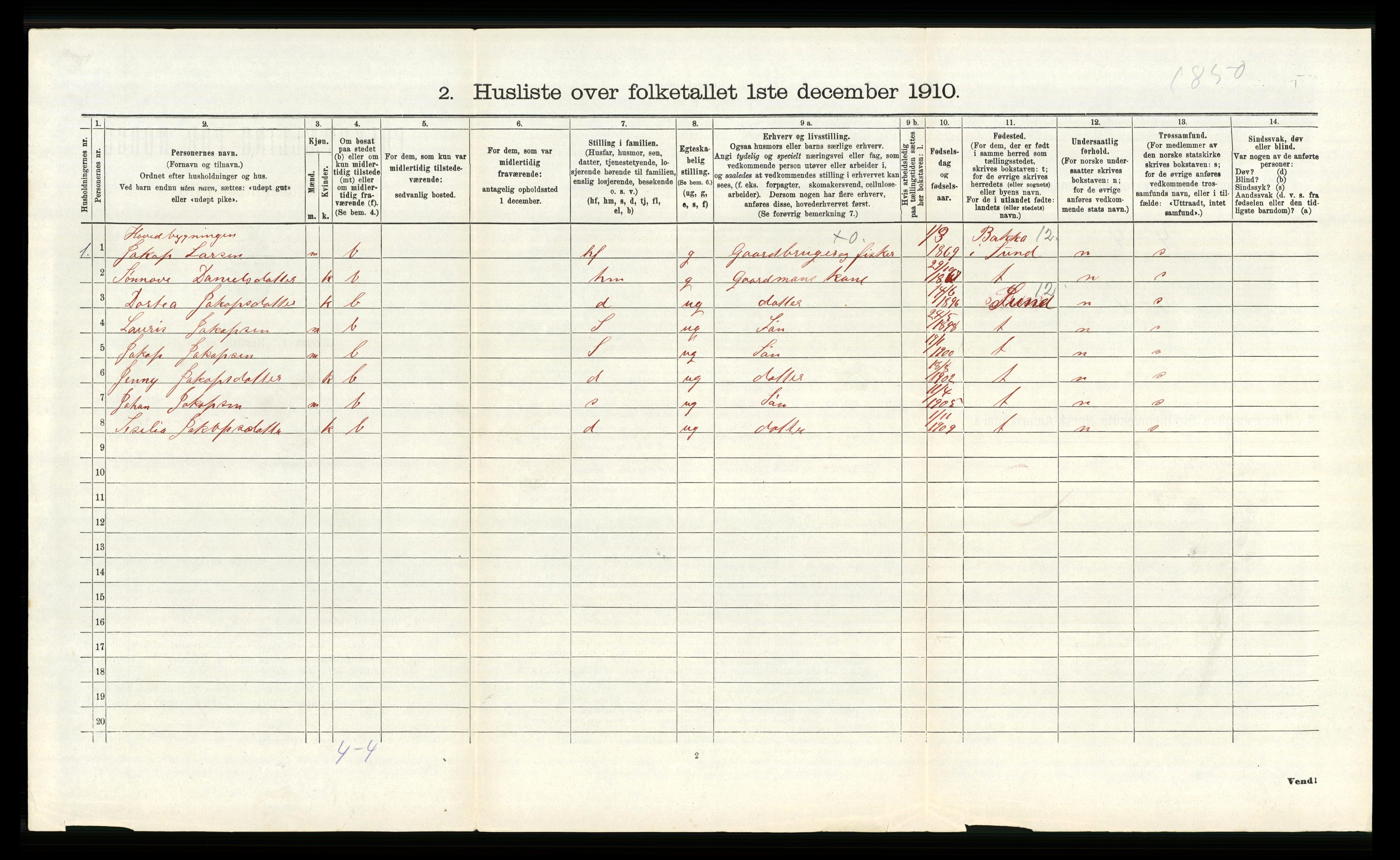 RA, 1910 census for Fitjar, 1910, p. 344
