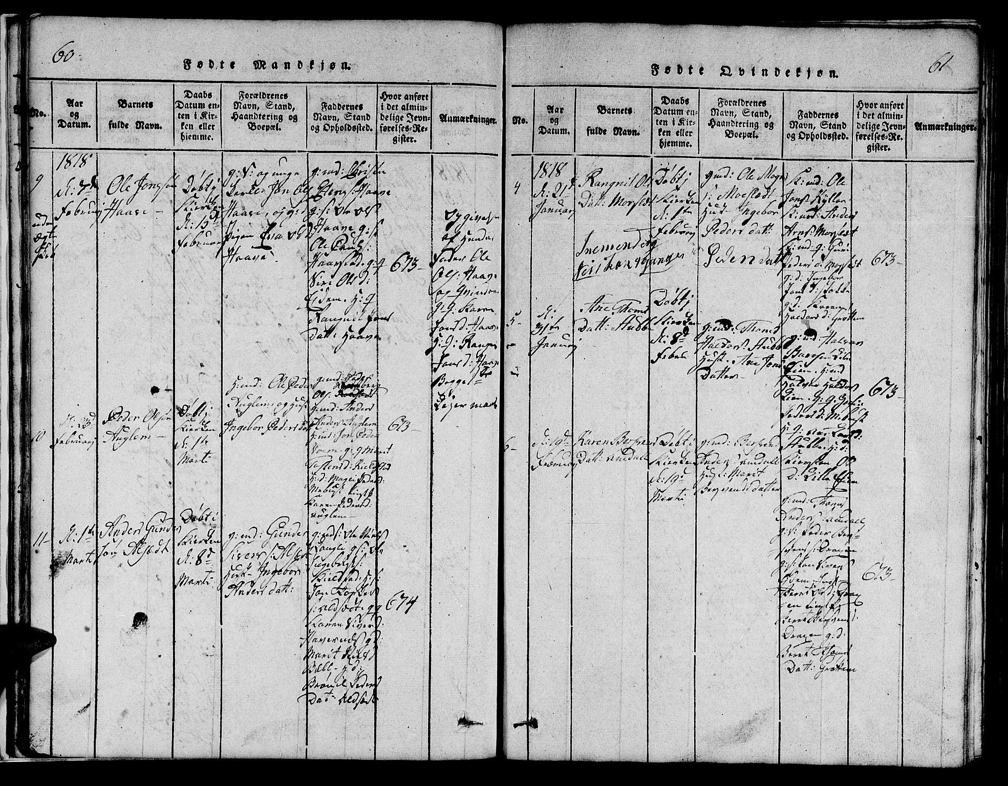 Ministerialprotokoller, klokkerbøker og fødselsregistre - Sør-Trøndelag, SAT/A-1456/695/L1152: Parish register (copy) no. 695C03, 1816-1831, p. 60-61