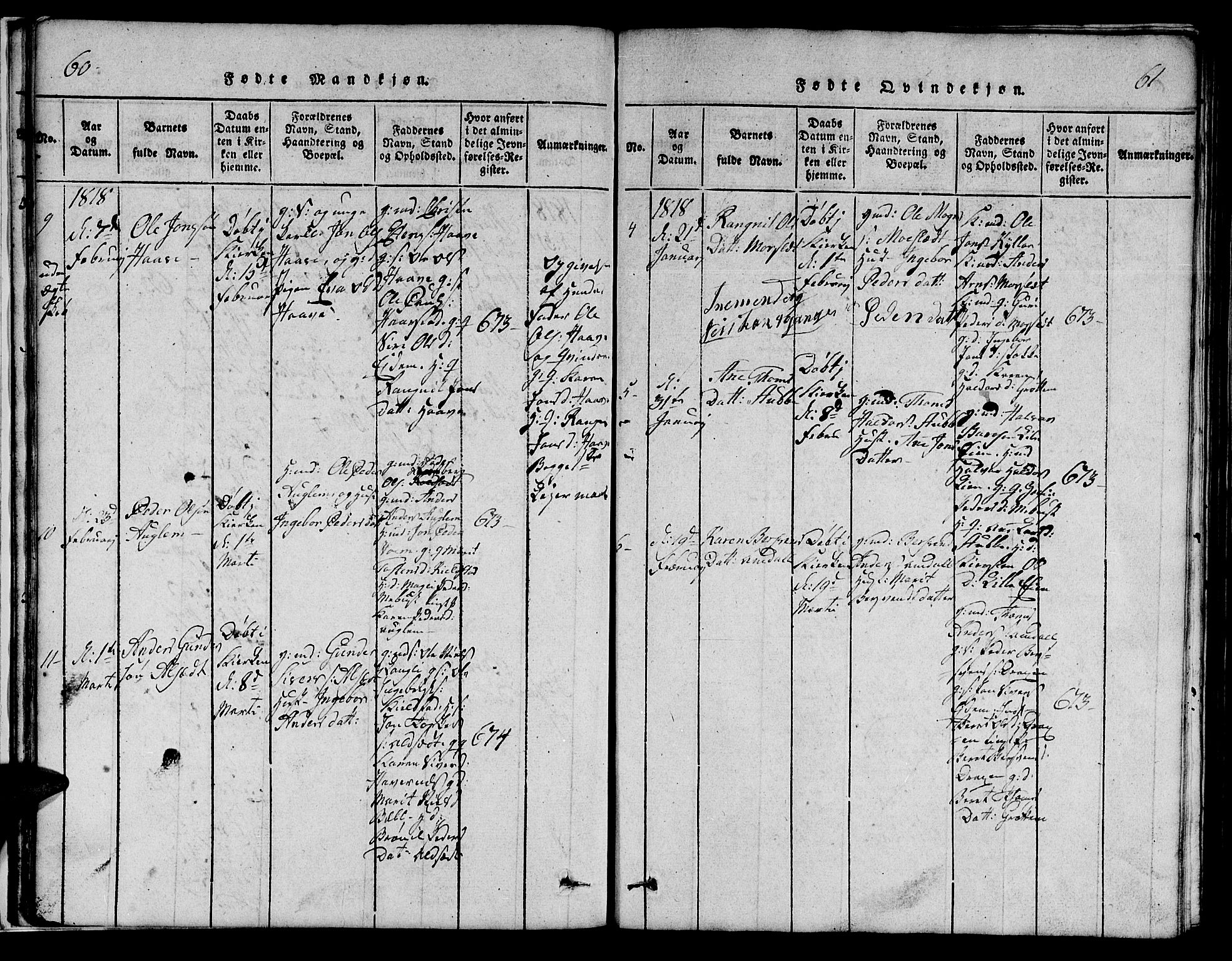 Ministerialprotokoller, klokkerbøker og fødselsregistre - Sør-Trøndelag, AV/SAT-A-1456/695/L1152: Parish register (copy) no. 695C03, 1816-1831, p. 60-61