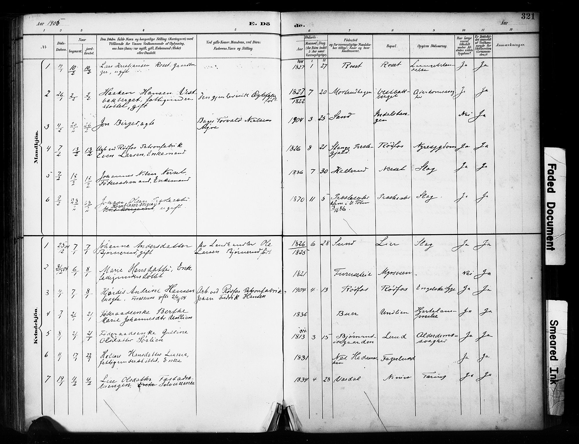 Vestre Toten prestekontor, AV/SAH-PREST-108/H/Ha/Haa/L0011: Parish register (official) no. 11, 1895-1906, p. 321