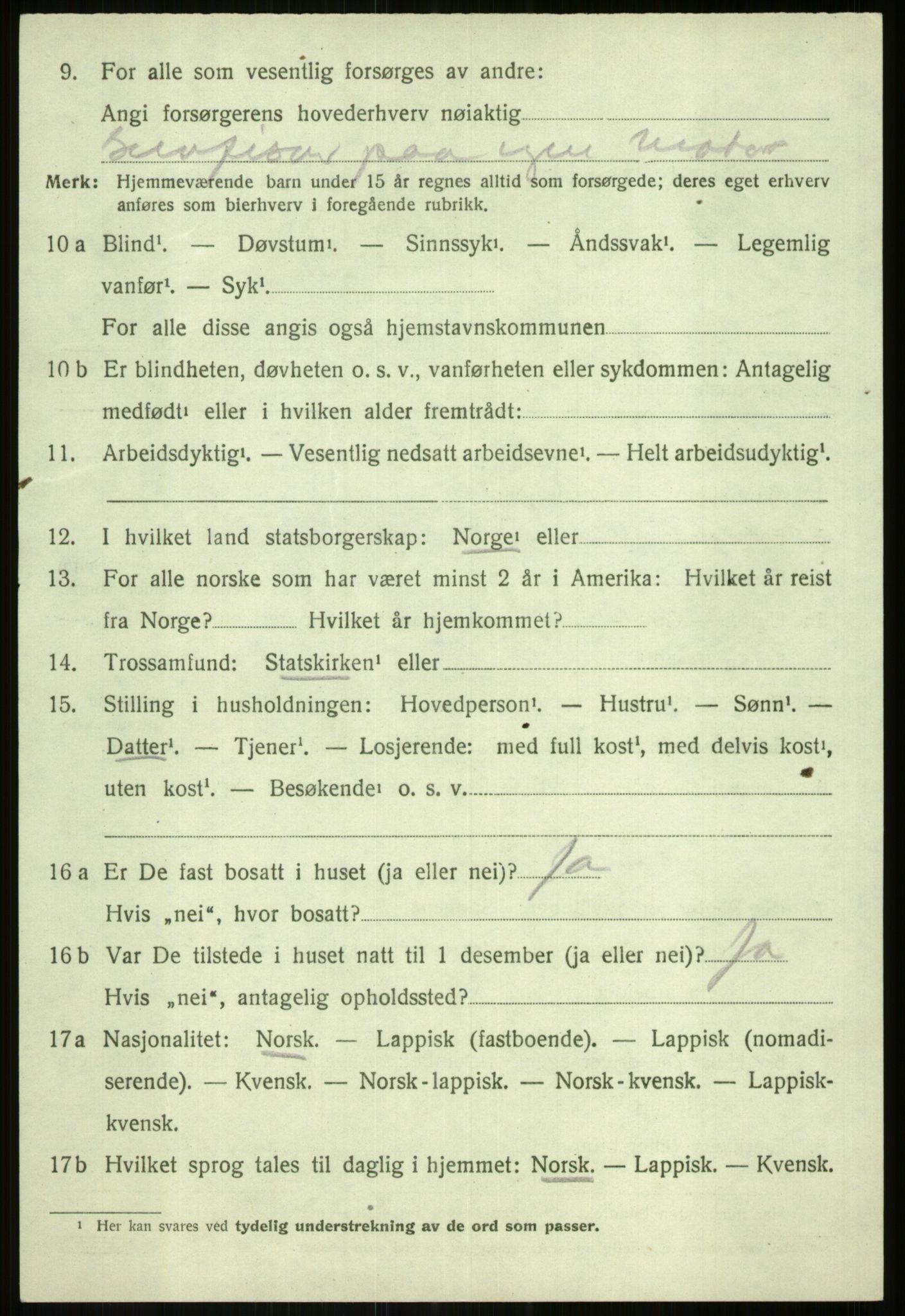 SATØ, 1920 census for Torsken, 1920, p. 1984