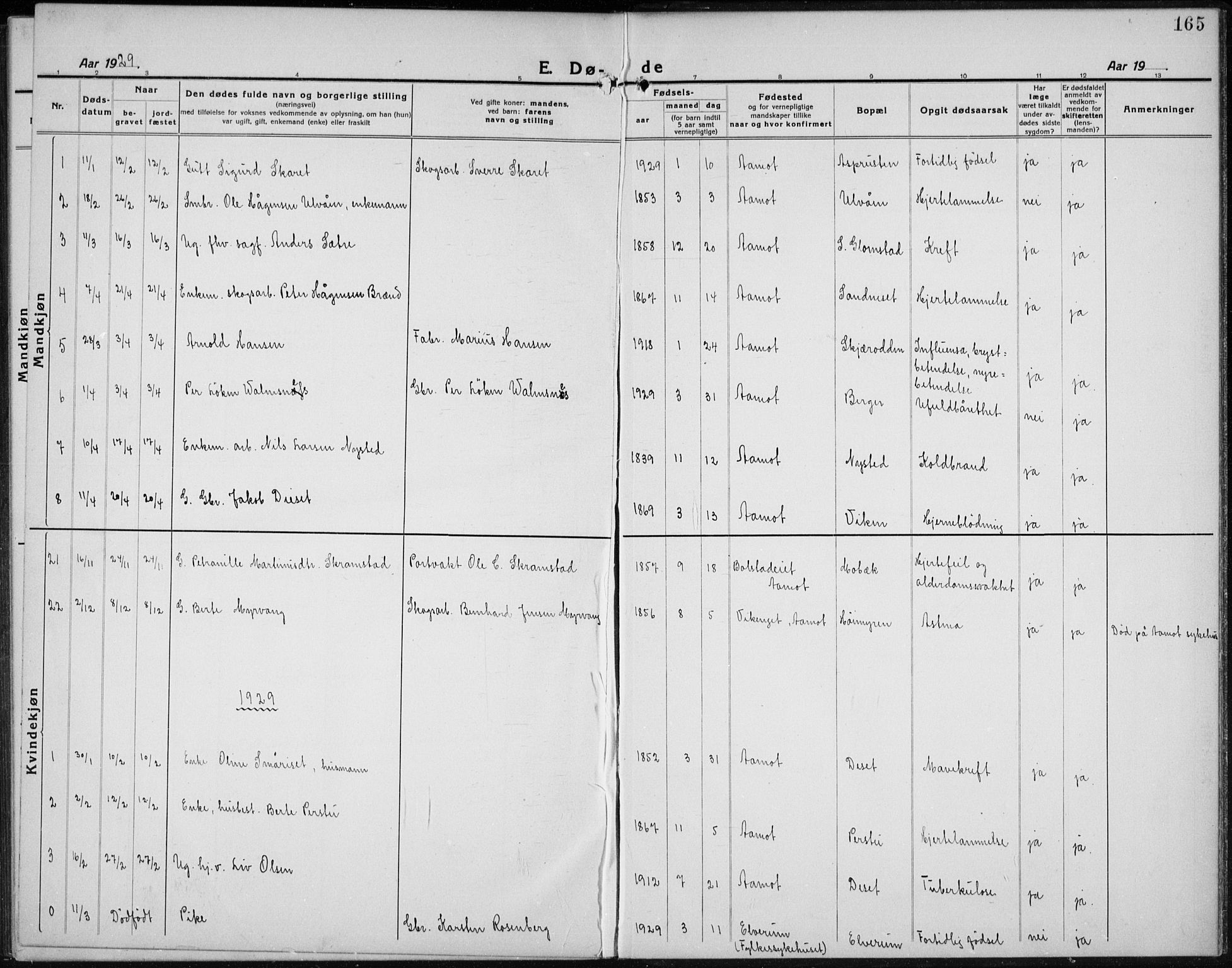 Åmot prestekontor, Hedmark, AV/SAH-PREST-056/H/Ha/Hab/L0005: Parish register (copy) no. 5, 1921-1934, p. 165