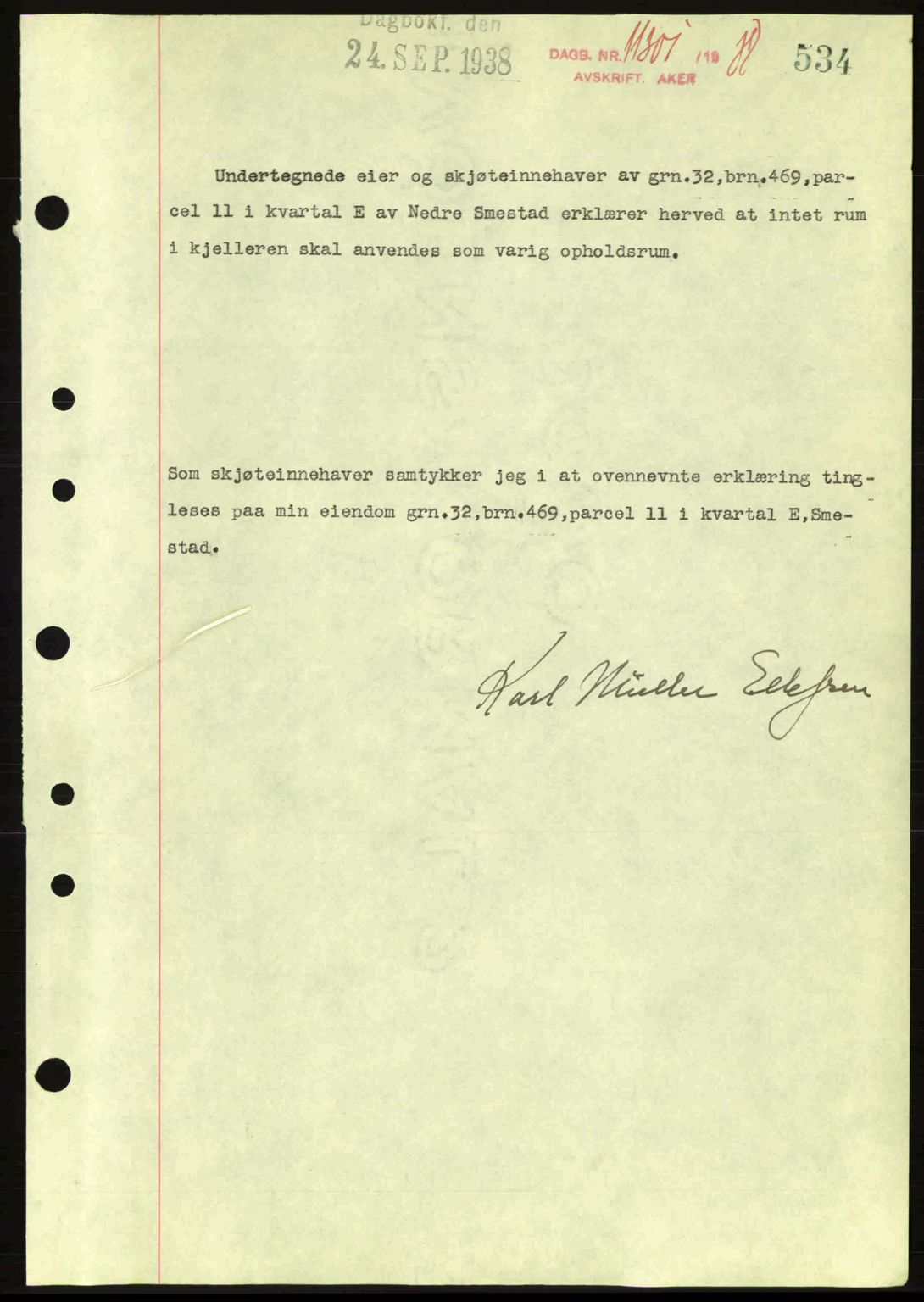 Aker herredsskriveri, SAO/A-10896/G/Gb/Gba/Gbab/L0025: Mortgage book no. A154-155, 1938-1938, Diary no: : 11301/1938