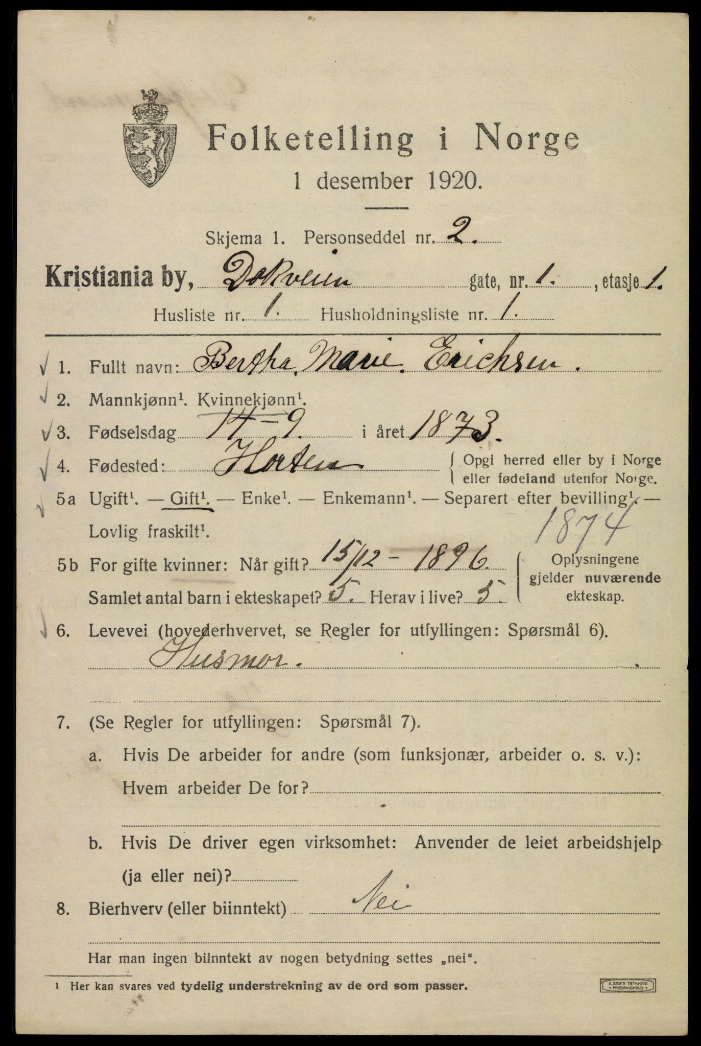 SAO, 1920 census for Kristiania, 1920, p. 199321