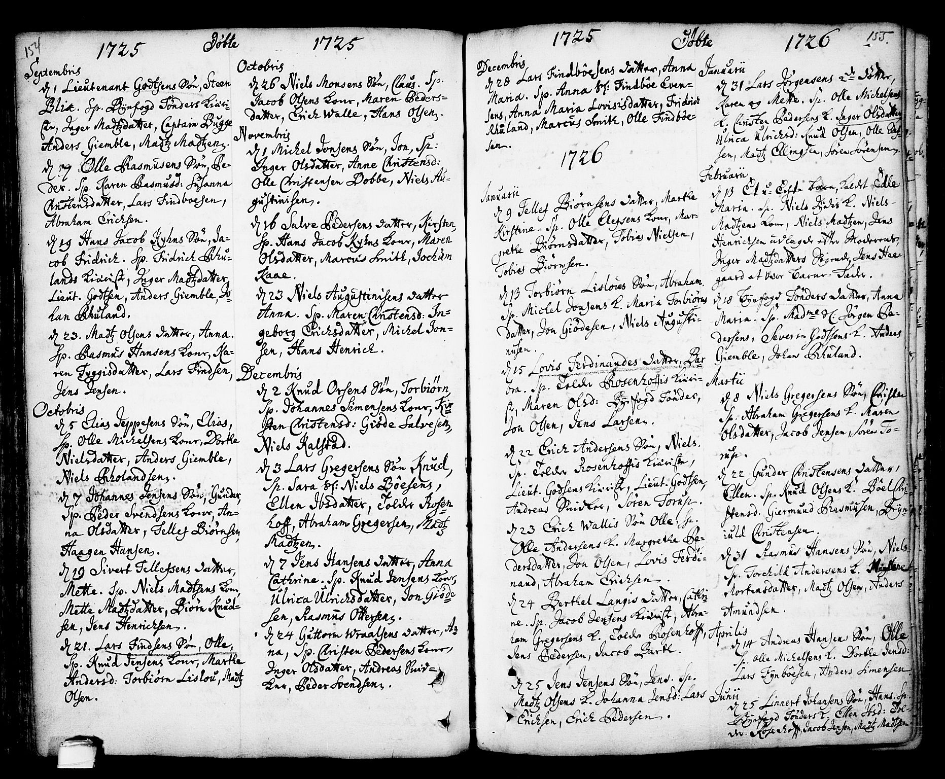 Kragerø kirkebøker, AV/SAKO-A-278/F/Fa/L0001: Parish register (official) no. 1, 1702-1766, p. 154-155