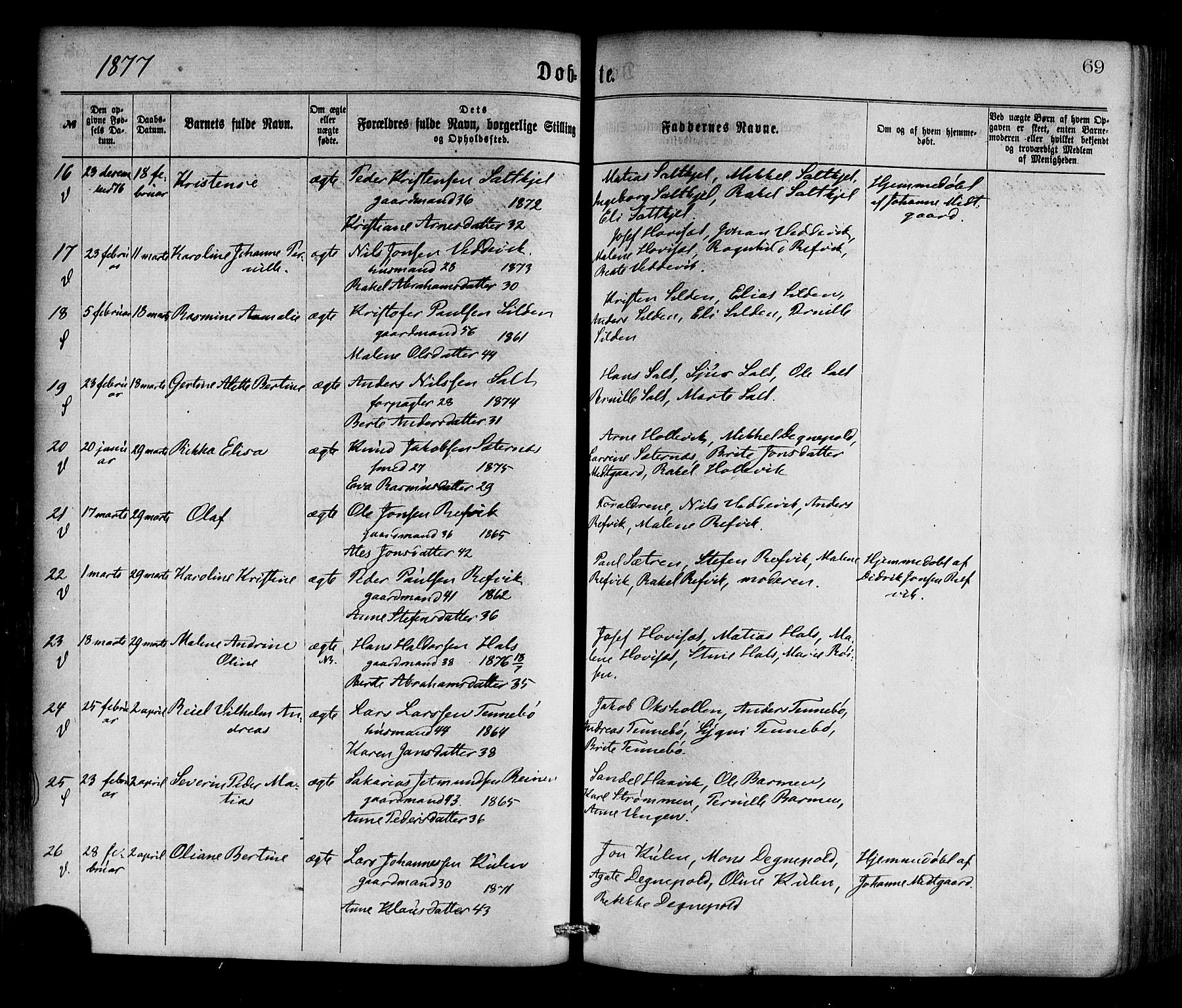 Selje sokneprestembete, SAB/A-99938/H/Ha/Haa/Haaa: Parish register (official) no. A 12, 1870-1880, p. 69