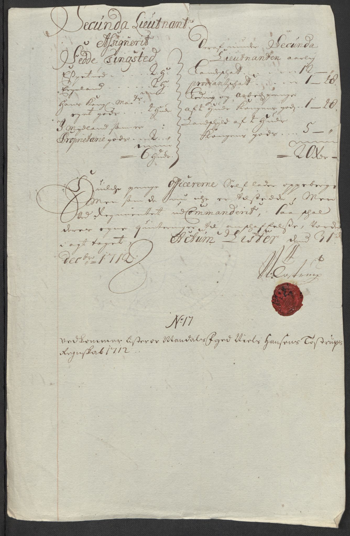 Rentekammeret inntil 1814, Reviderte regnskaper, Fogderegnskap, RA/EA-4092/R43/L2555: Fogderegnskap Lista og Mandal, 1712, p. 198