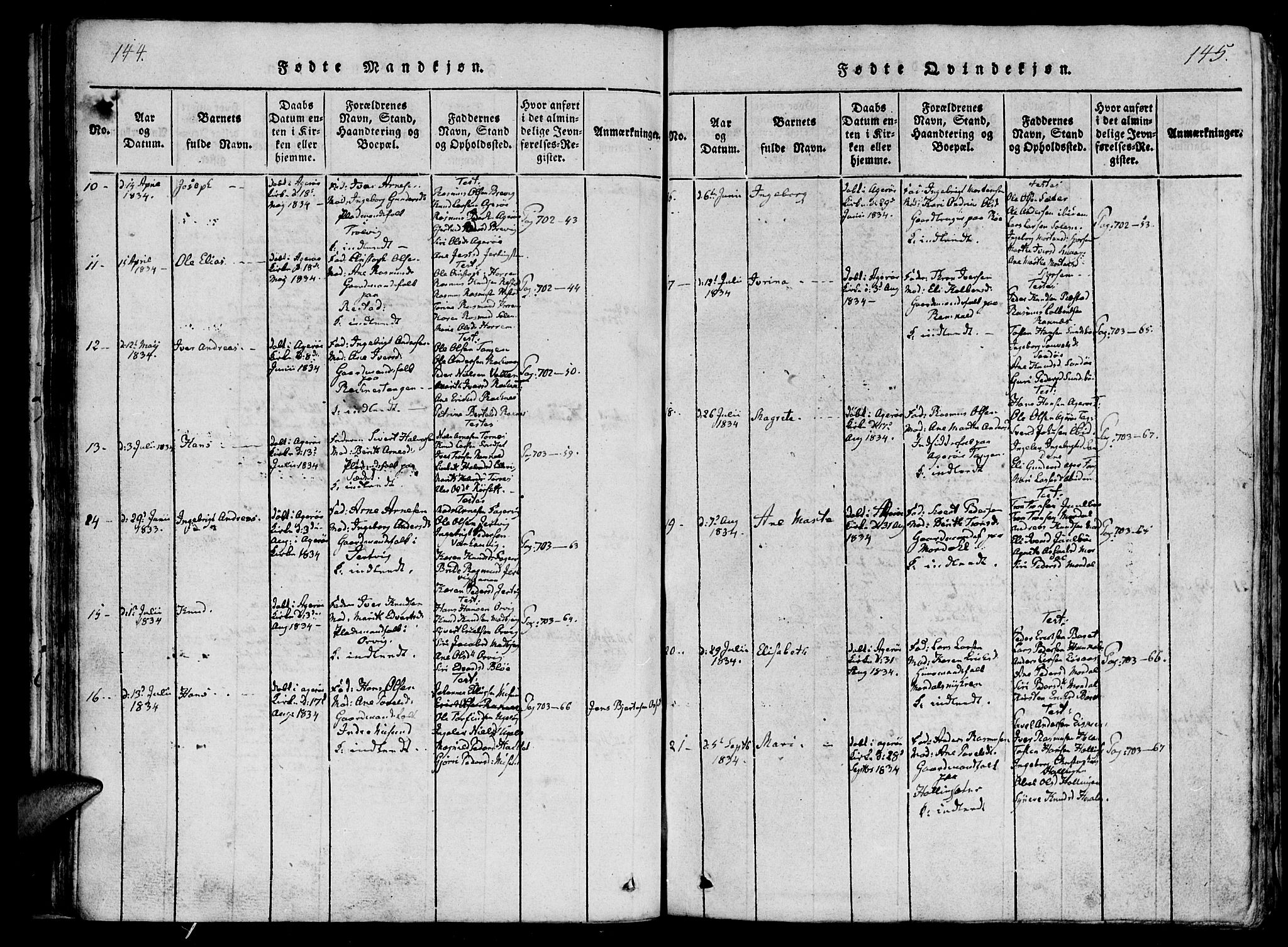 Ministerialprotokoller, klokkerbøker og fødselsregistre - Møre og Romsdal, AV/SAT-A-1454/560/L0718: Parish register (official) no. 560A02, 1817-1844, p. 144-145