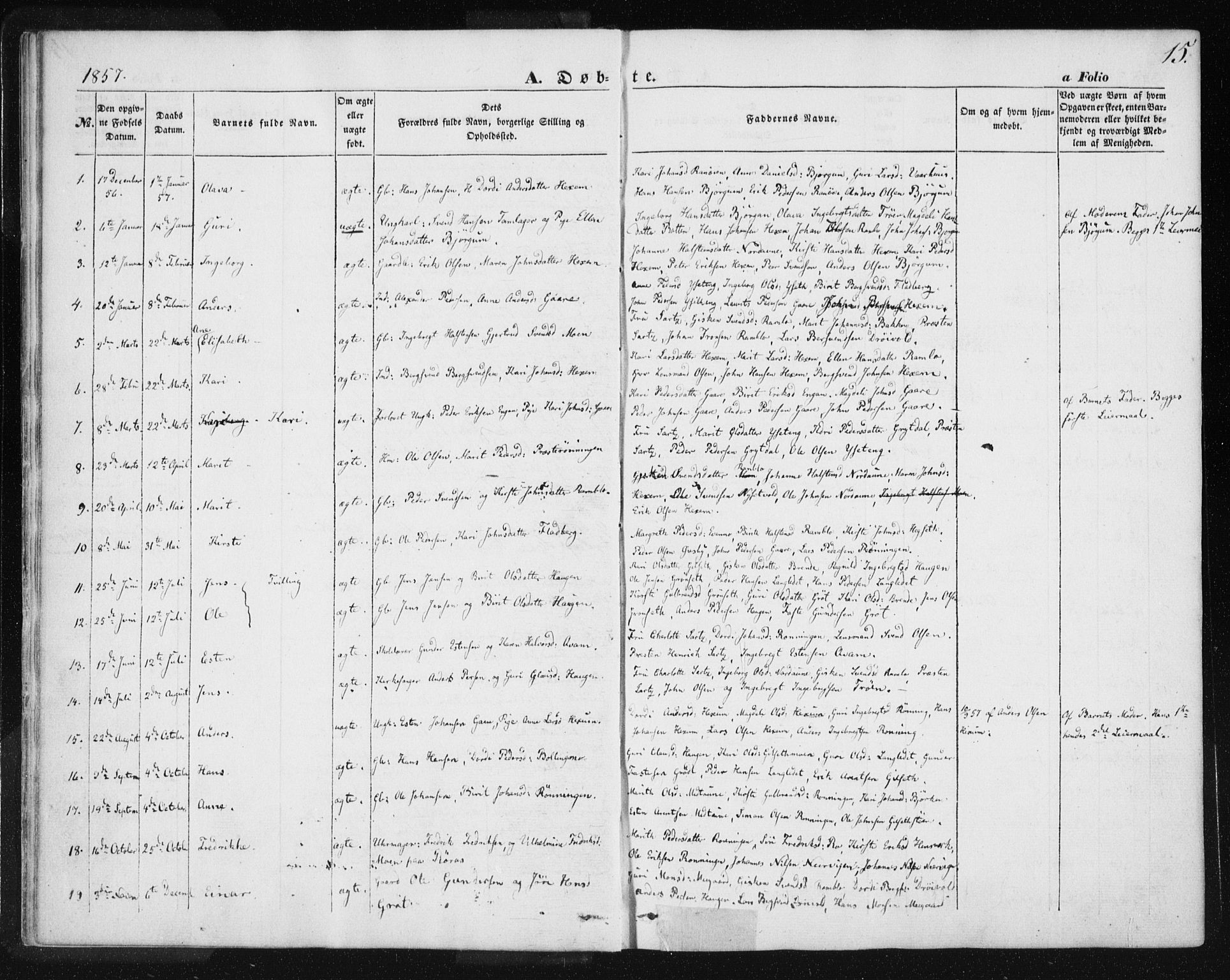 Ministerialprotokoller, klokkerbøker og fødselsregistre - Sør-Trøndelag, SAT/A-1456/685/L0963: Parish register (official) no. 685A06 /1, 1846-1859, p. 15