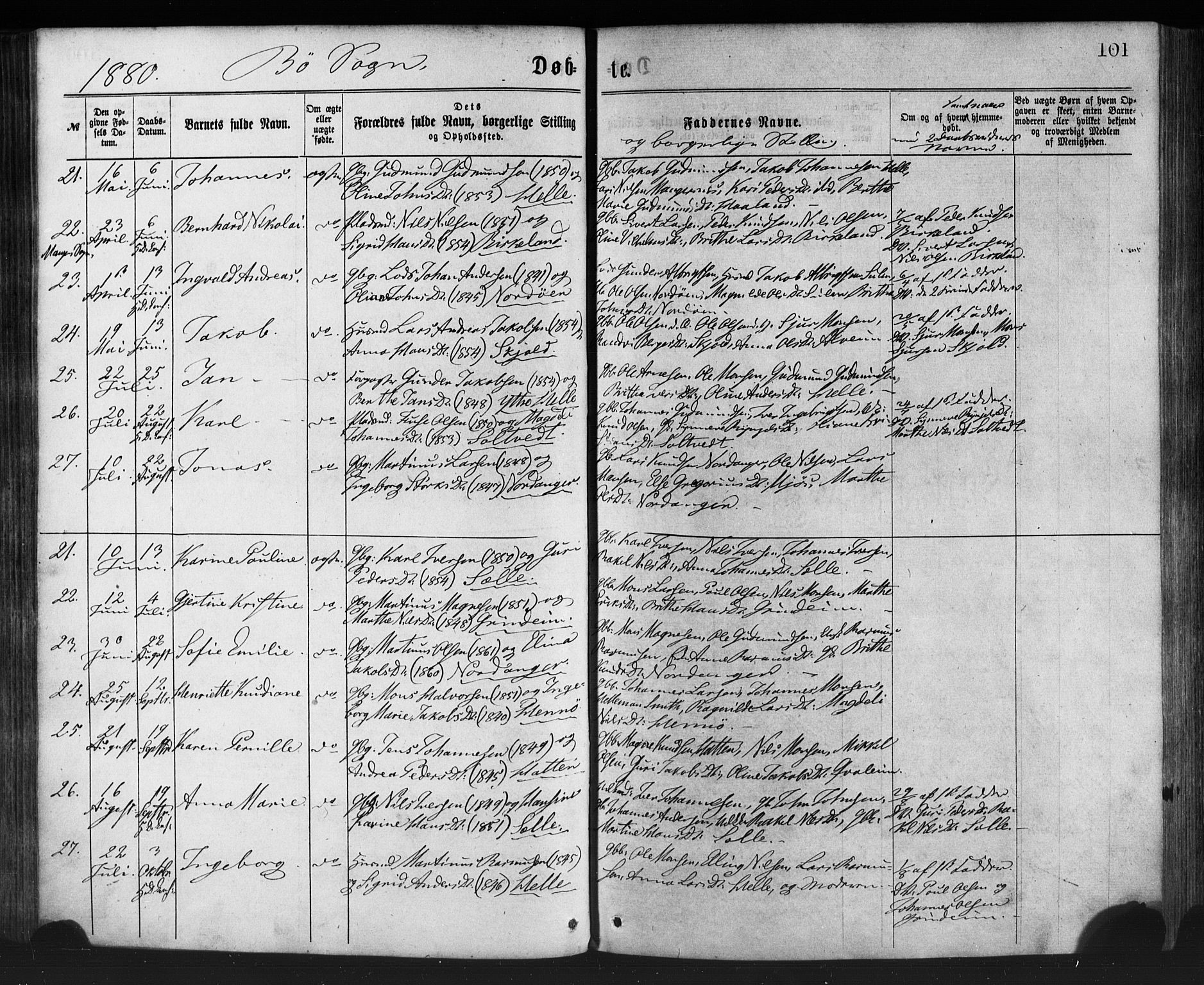 Manger sokneprestembete, AV/SAB-A-76801/H/Haa: Parish register (official) no. A 8, 1871-1880, p. 101