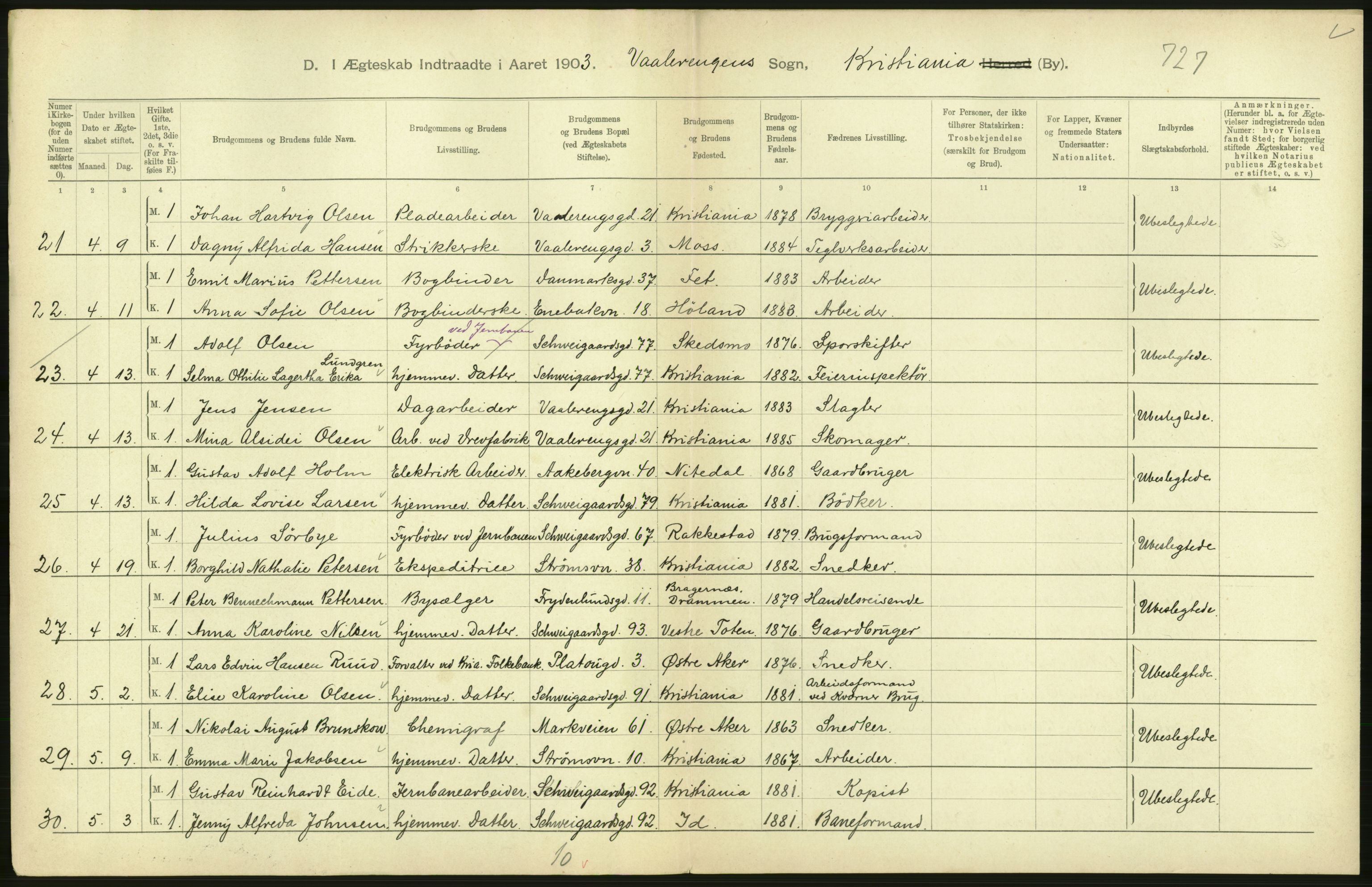 Statistisk sentralbyrå, Sosiodemografiske emner, Befolkning, AV/RA-S-2228/D/Df/Dfa/Dfaa/L0004: Kristiania: Gifte, døde, 1903, p. 526