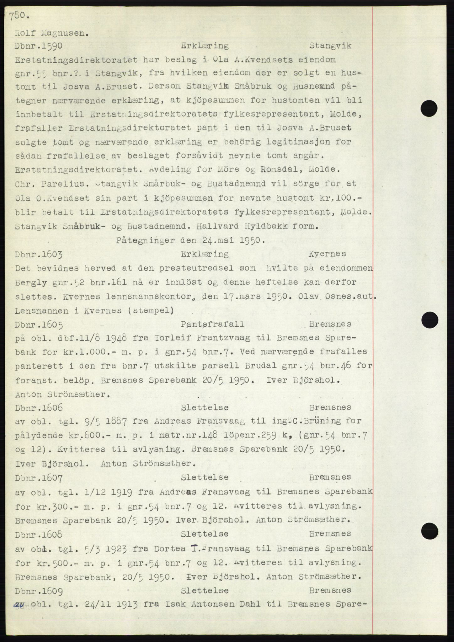 Nordmøre sorenskriveri, SAT/A-4132/1/2/2Ca: Mortgage book no. C82b, 1946-1951, Diary no: : 1590/1950