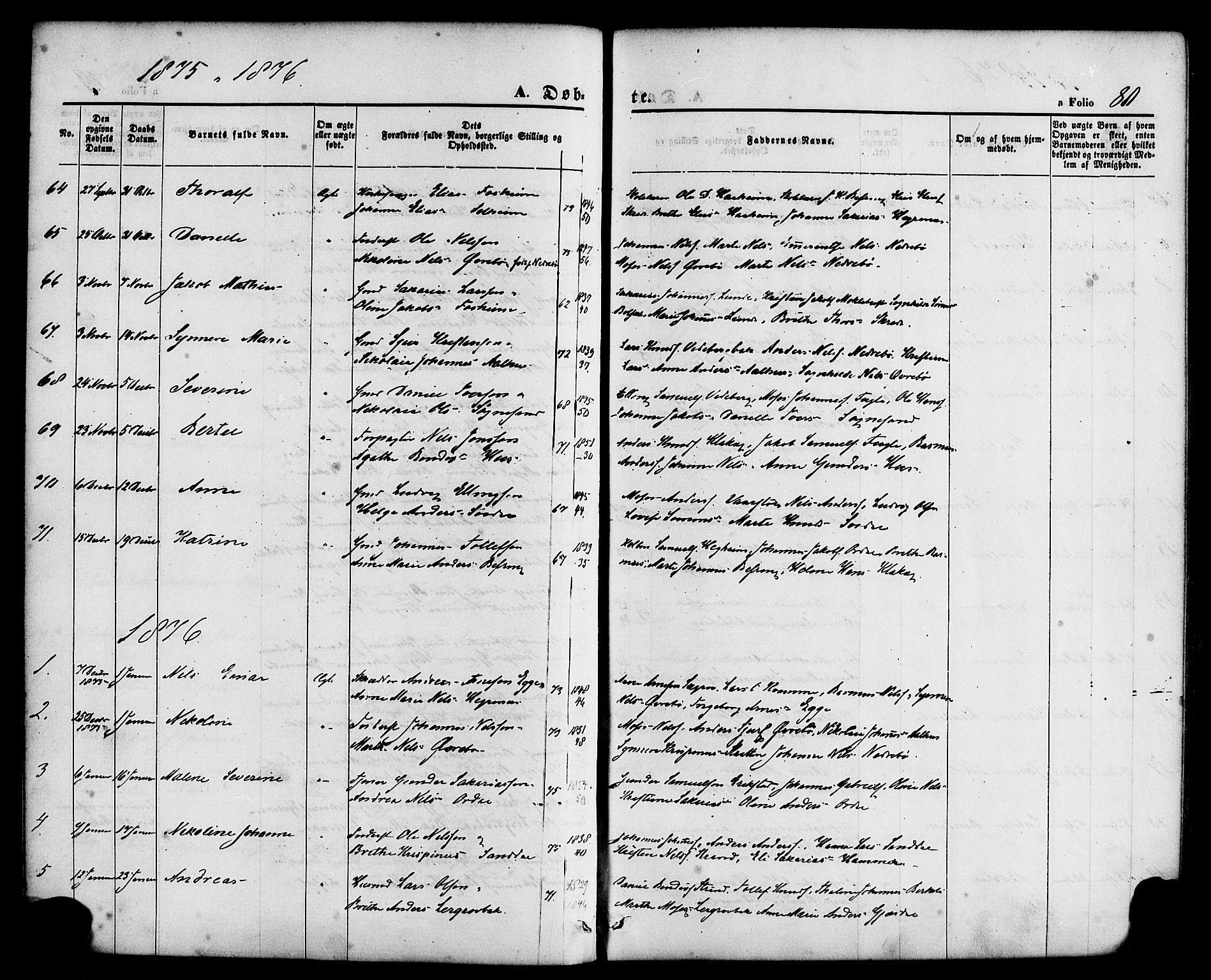 Jølster sokneprestembete, SAB/A-80701/H/Haa/Haaa/L0011: Parish register (official) no. A 11, 1866-1881, p. 80