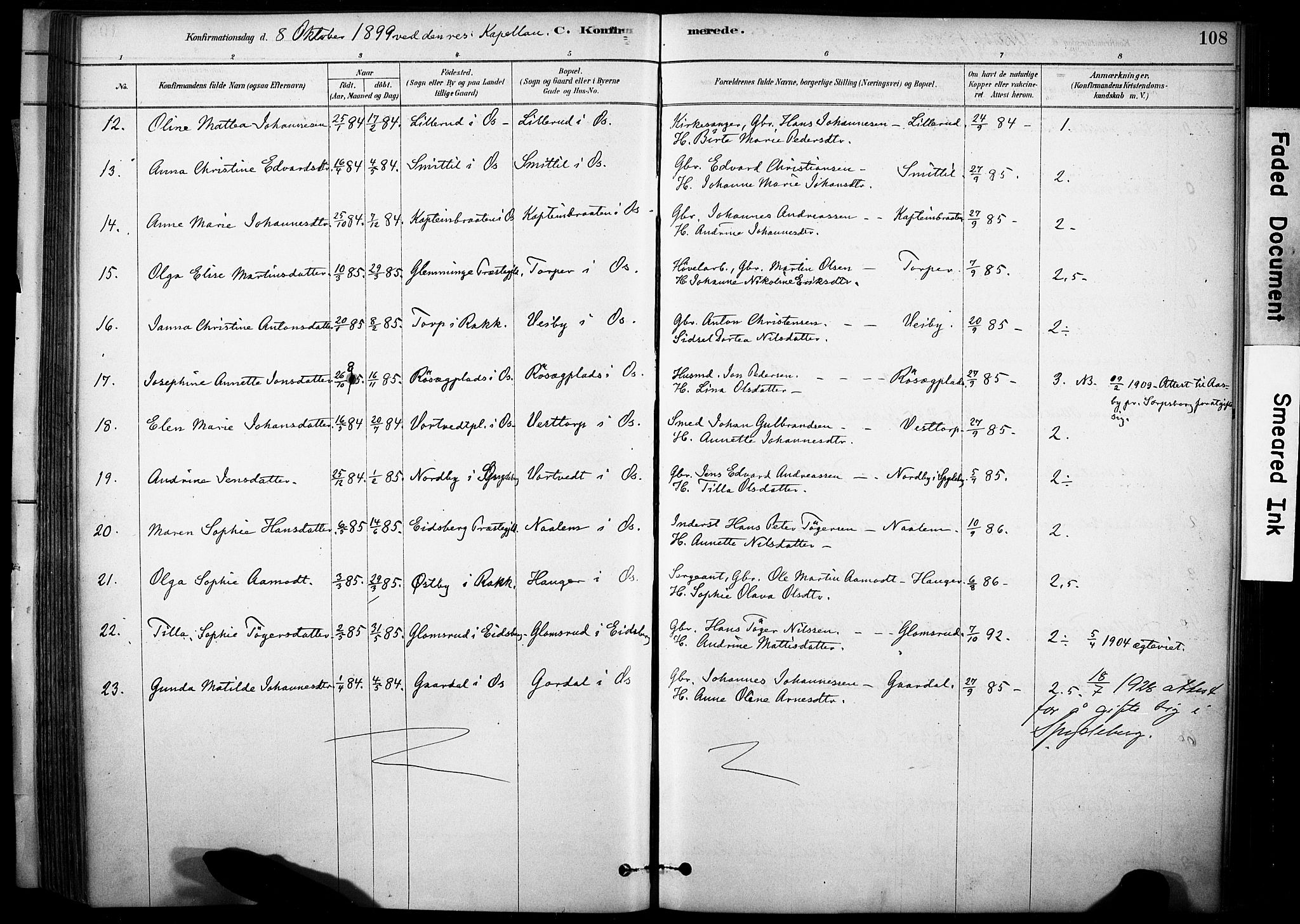 Rakkestad prestekontor Kirkebøker, AV/SAO-A-2008/F/Fc/L0001: Parish register (official) no. III 1, 1878-1905, p. 108