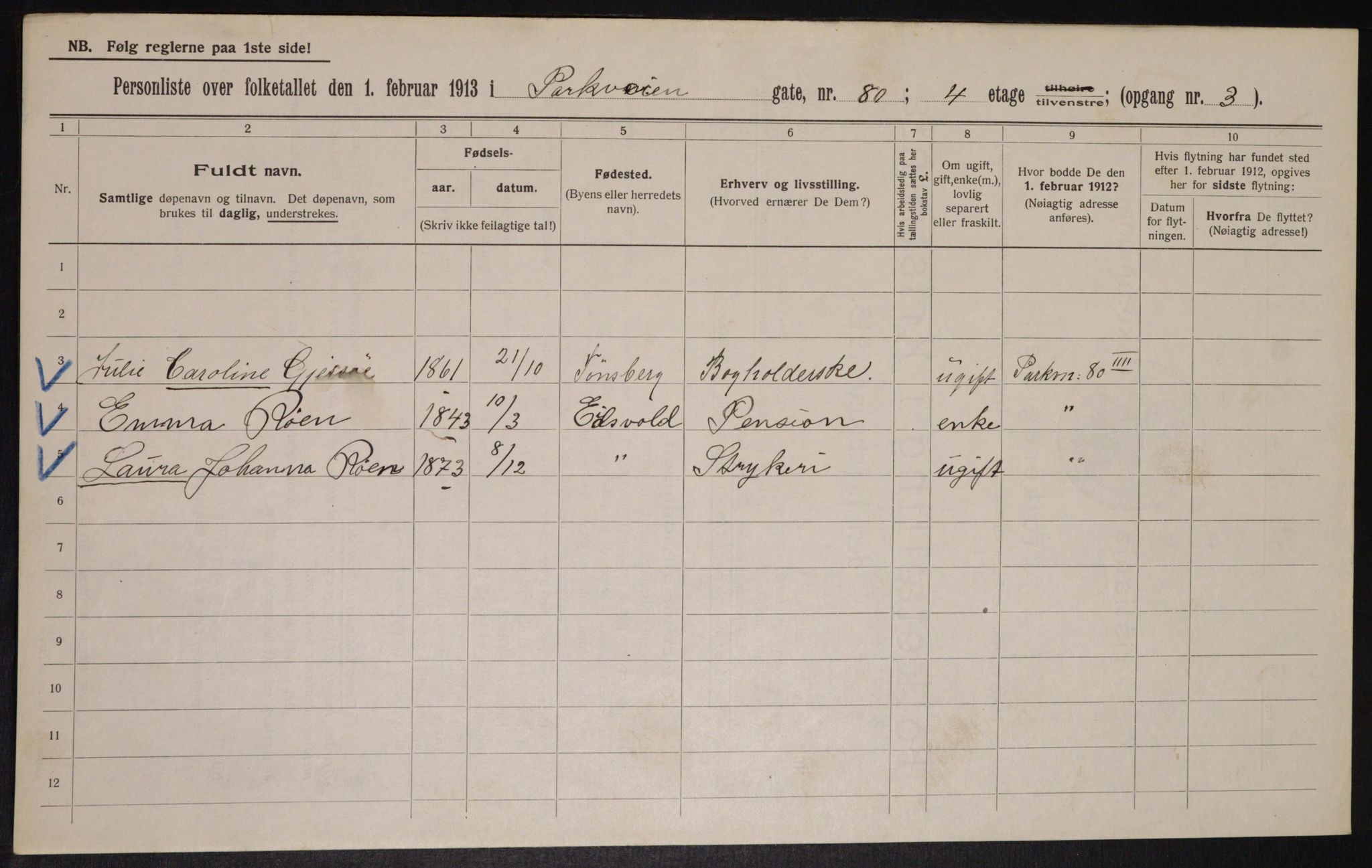 OBA, Municipal Census 1913 for Kristiania, 1913, p. 78690