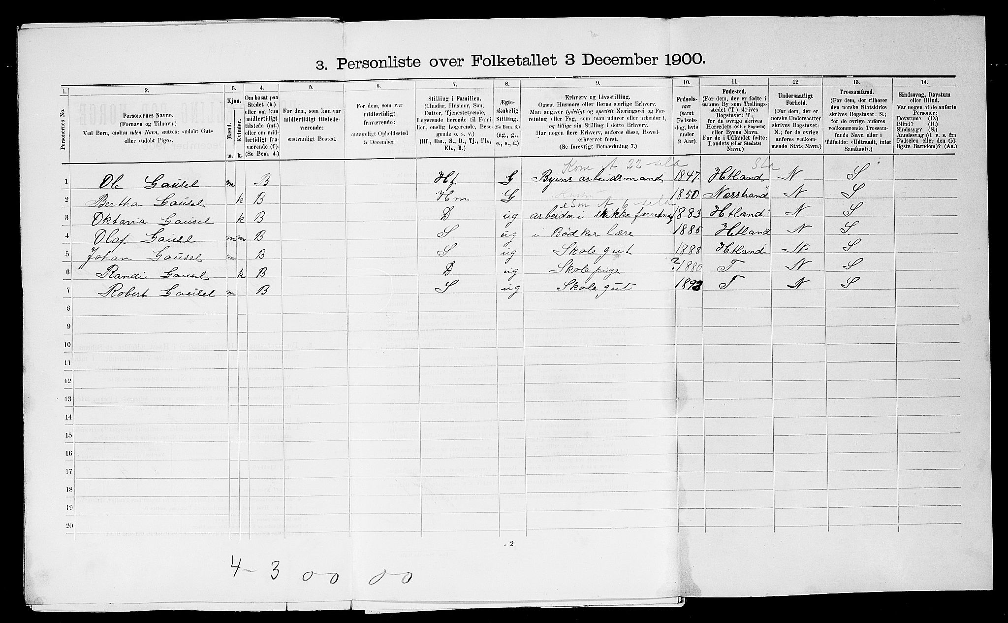 SAST, 1900 census for Stavanger, 1900, p. 9900