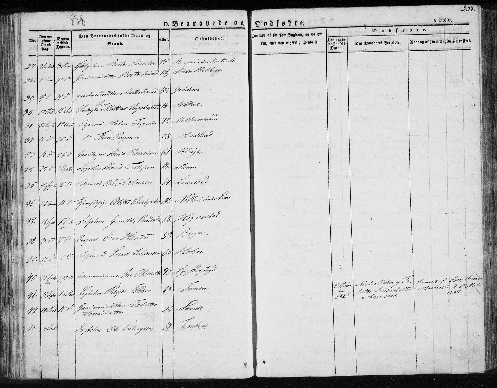 Lye sokneprestkontor, AV/SAST-A-101794/001/30BA/L0004: Parish register (official) no. A 4, 1826-1841, p. 258