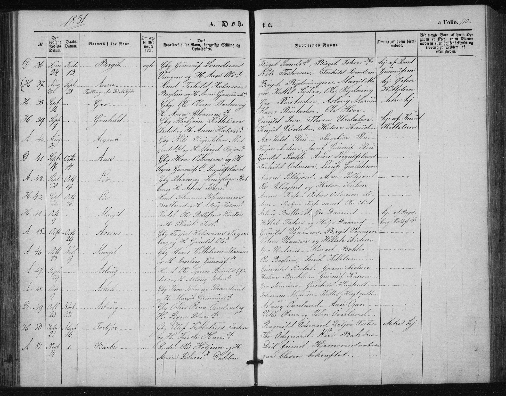 Tinn kirkebøker, SAKO/A-308/F/Fa/L0005: Parish register (official) no. I 5, 1844-1856, p. 110