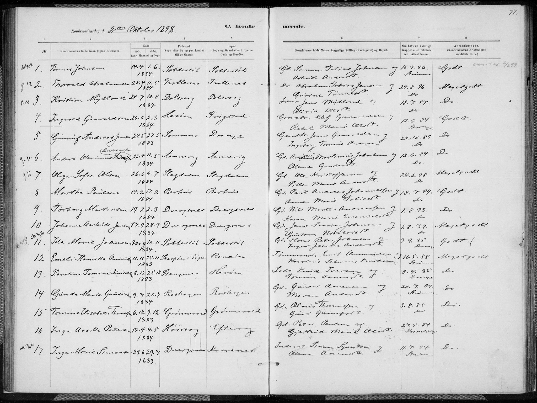 Oddernes sokneprestkontor, AV/SAK-1111-0033/F/Fa/Fab/L0002: Parish register (official) no. A 2, 1884-1903, p. 77