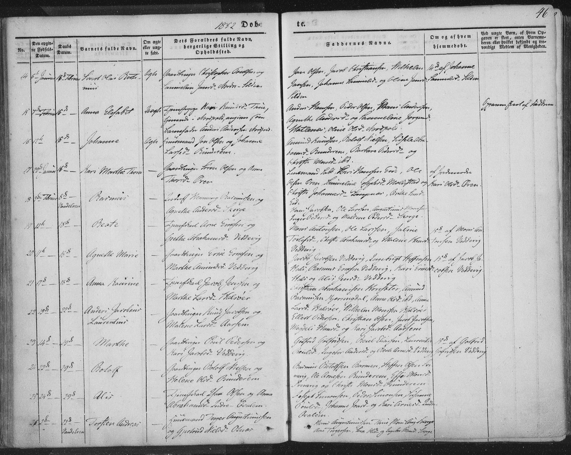 Selje sokneprestembete, AV/SAB-A-99938/H/Ha/Haa/Haaa: Parish register (official) no. A 10, 1844-1858, p. 46