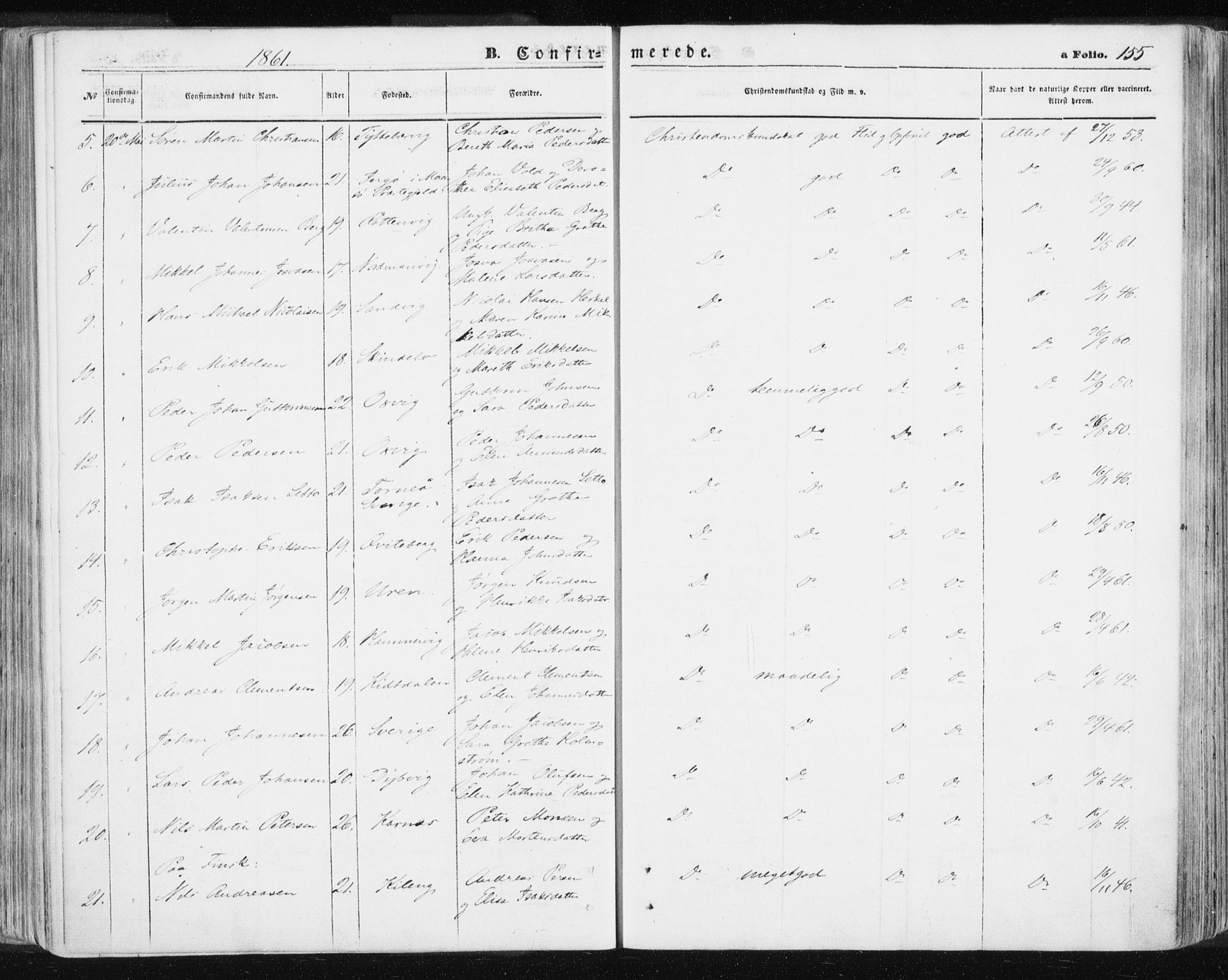 Lyngen sokneprestembete, AV/SATØ-S-1289/H/He/Hea/L0005kirke: Parish register (official) no. 5, 1859-1869, p. 155