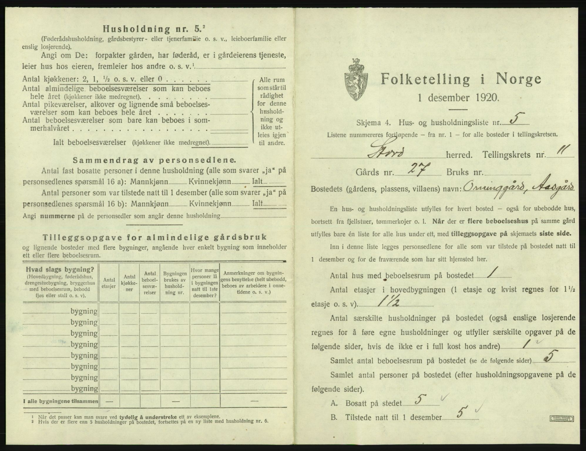 SAB, 1920 census for Stord, 1920, p. 769