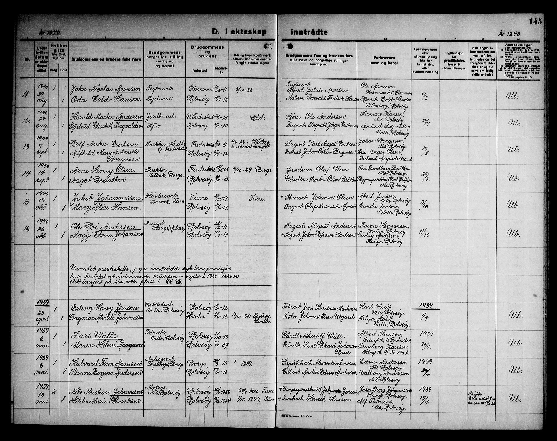 Rolvsøy prestekontor Kirkebøker, AV/SAO-A-2004/G/Ga/L0003: Parish register (copy) no. 3, 1935-1947, p. 145