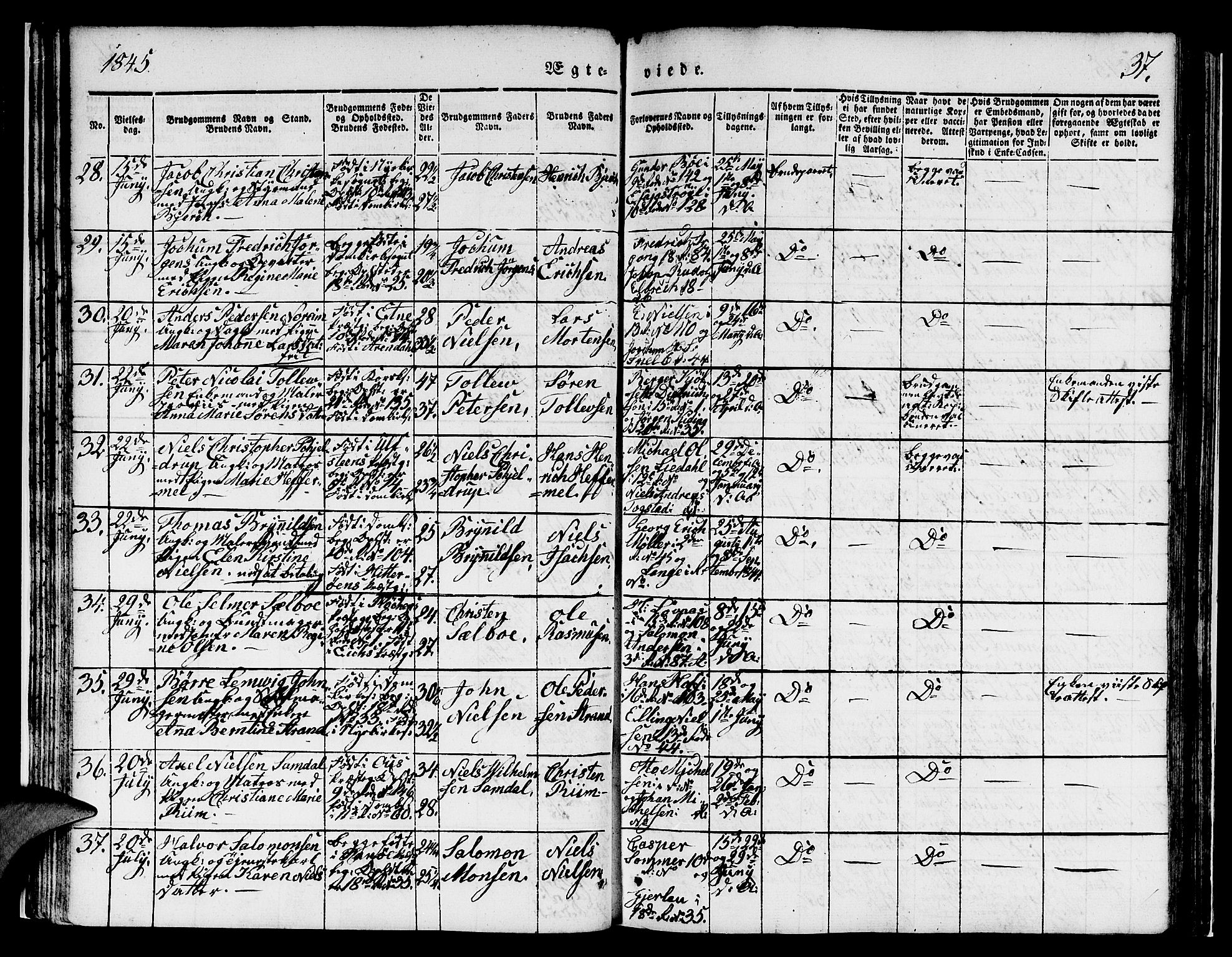 Domkirken sokneprestembete, AV/SAB-A-74801/H/Hab/L0029: Parish register (copy) no. D 1, 1839-1857, p. 37