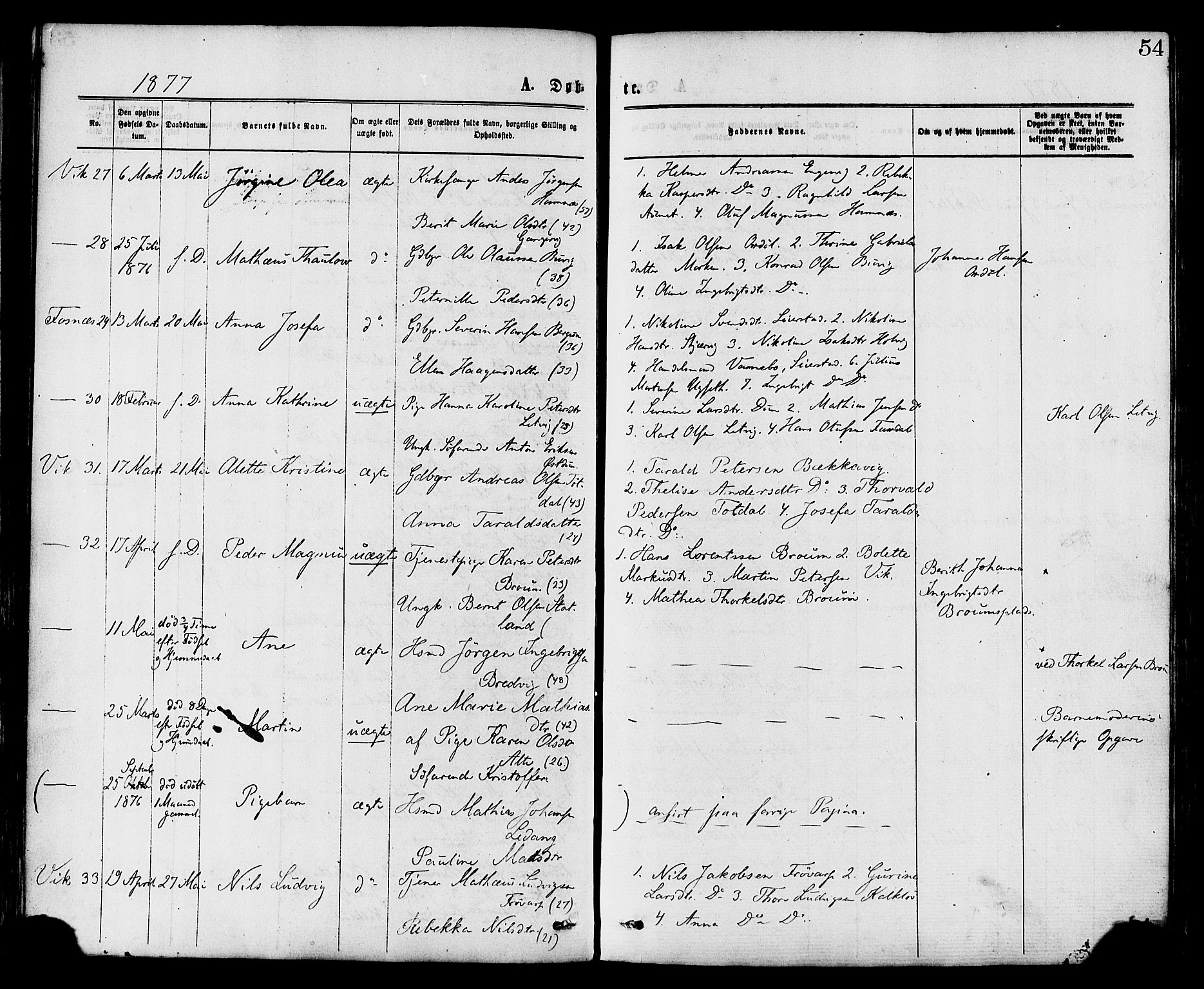 Ministerialprotokoller, klokkerbøker og fødselsregistre - Nord-Trøndelag, AV/SAT-A-1458/773/L0616: Parish register (official) no. 773A07, 1870-1887, p. 54