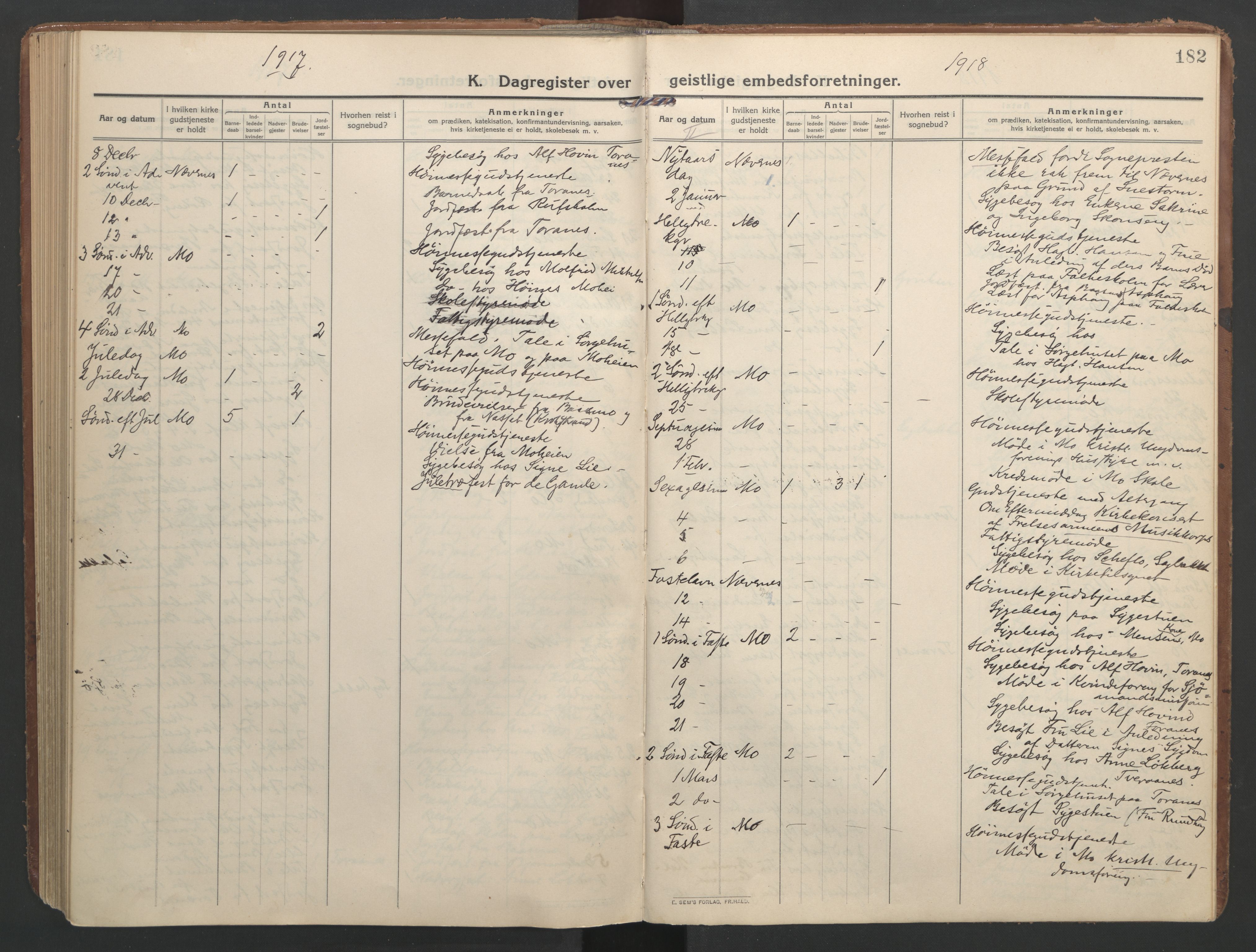 Ministerialprotokoller, klokkerbøker og fødselsregistre - Nordland, SAT/A-1459/827/L0405: Parish register (official) no. 827A17, 1912-1925, p. 182
