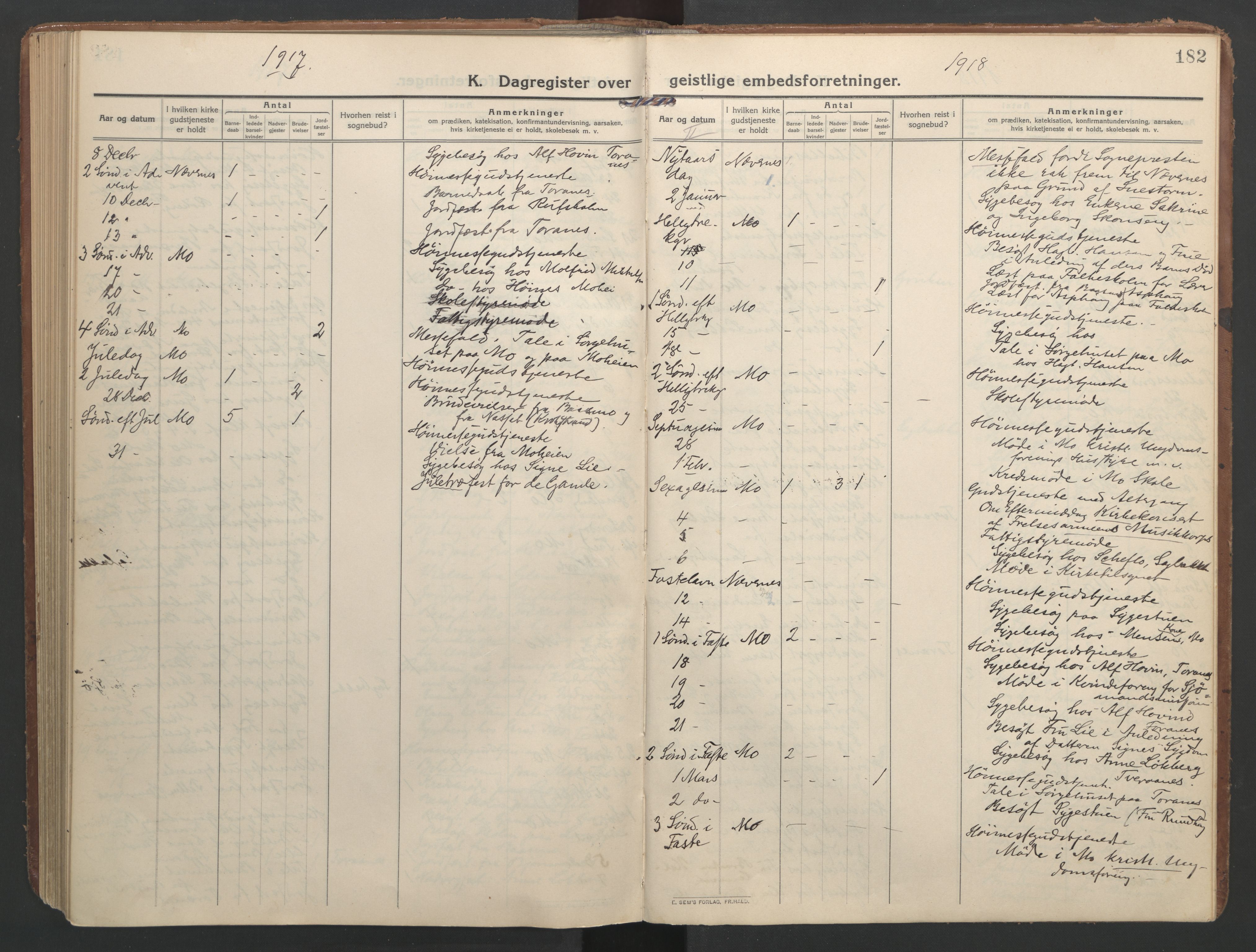 Ministerialprotokoller, klokkerbøker og fødselsregistre - Nordland, AV/SAT-A-1459/827/L0405: Parish register (official) no. 827A17, 1912-1925, p. 182