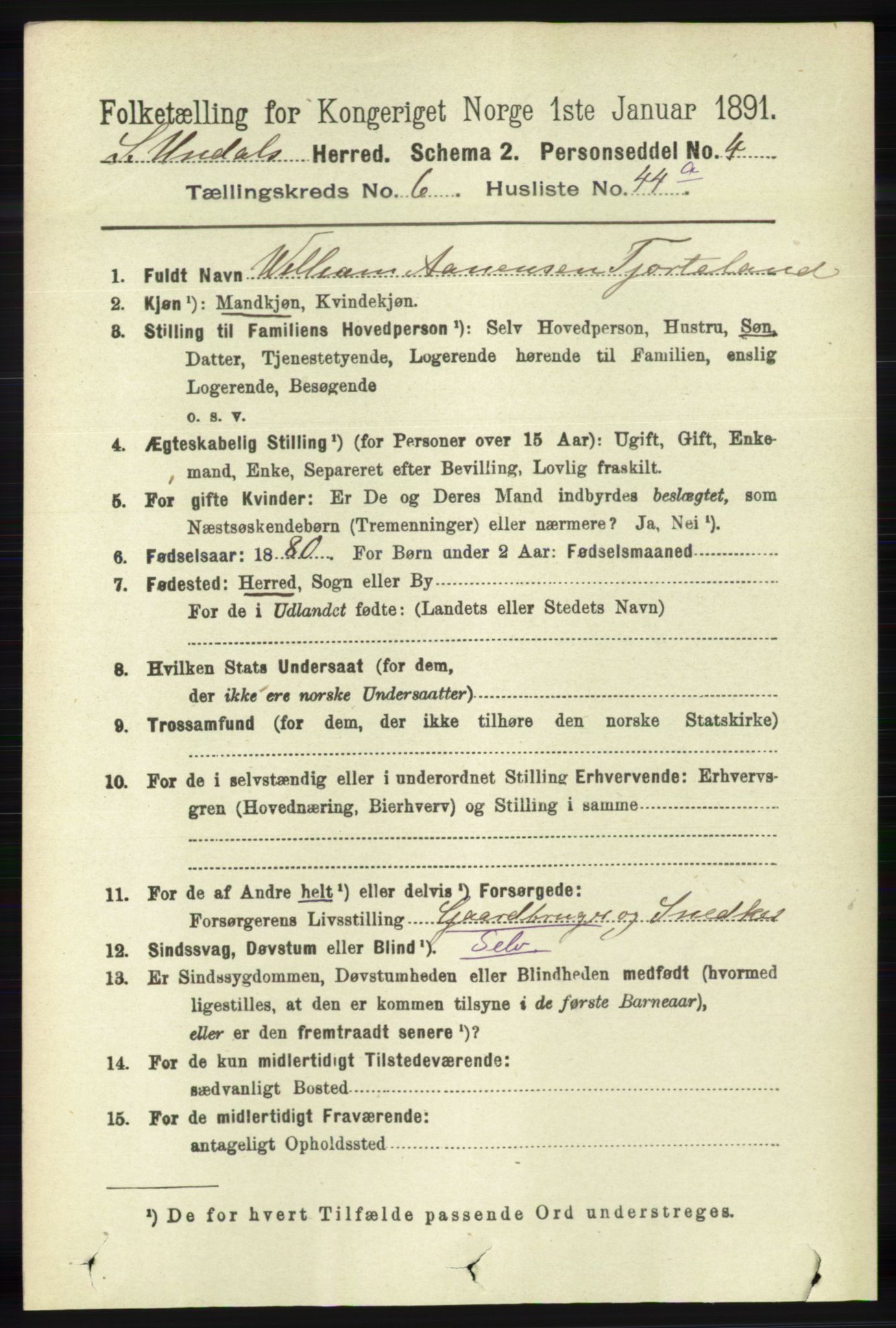 RA, 1891 census for 1029 Sør-Audnedal, 1891, p. 2529