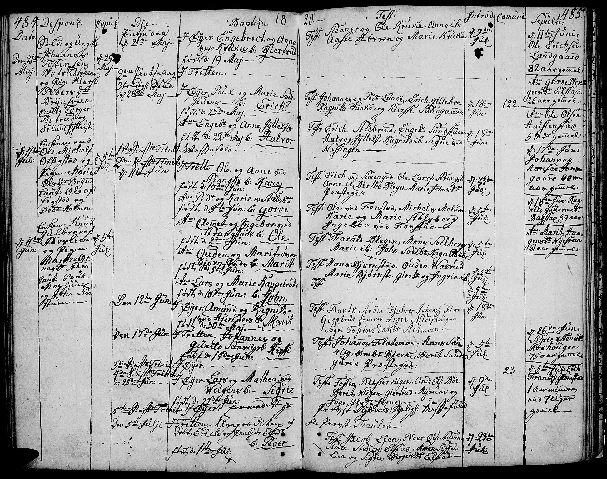 Øyer prestekontor, SAH/PREST-084/H/Ha/Haa/L0003: Parish register (official) no. 3, 1784-1824, p. 484-485