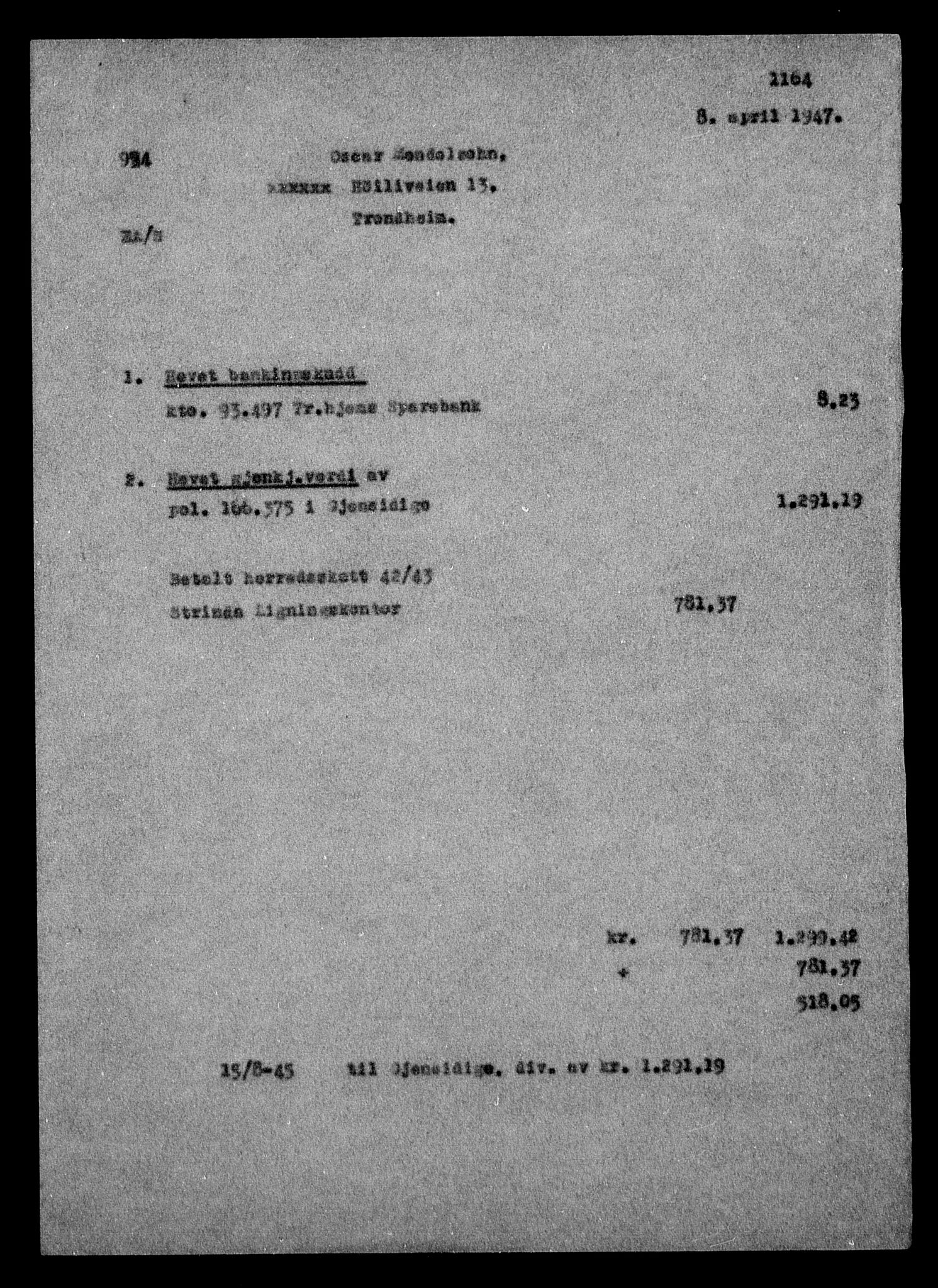 Justisdepartementet, Tilbakeføringskontoret for inndratte formuer, AV/RA-S-1564/H/Hc/Hca/L0905: --, 1945-1947, p. 486