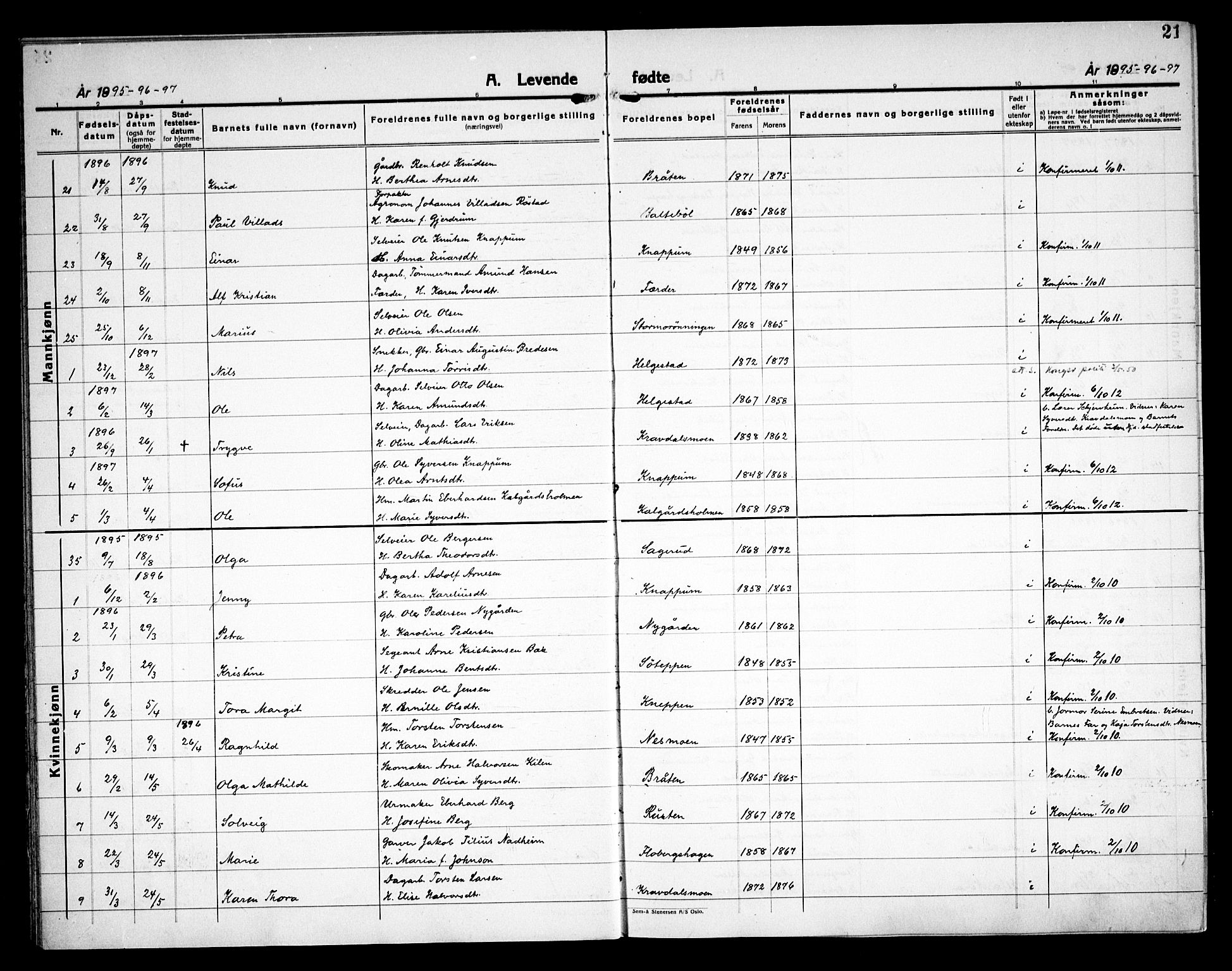 Åsnes prestekontor, SAH/PREST-042/H/Ha/Haa/L0000C: Parish register (official) no. 0A, 1890-1929, p. 21