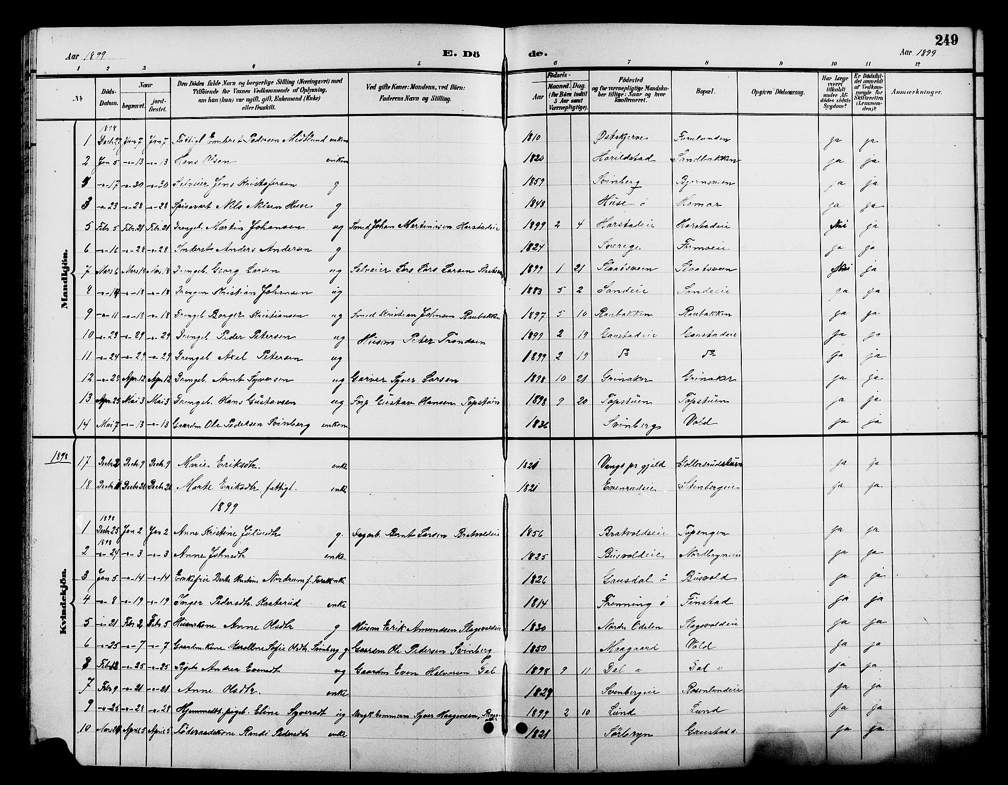 Romedal prestekontor, AV/SAH-PREST-004/L/L0012: Parish register (copy) no. 12, 1896-1914, p. 249