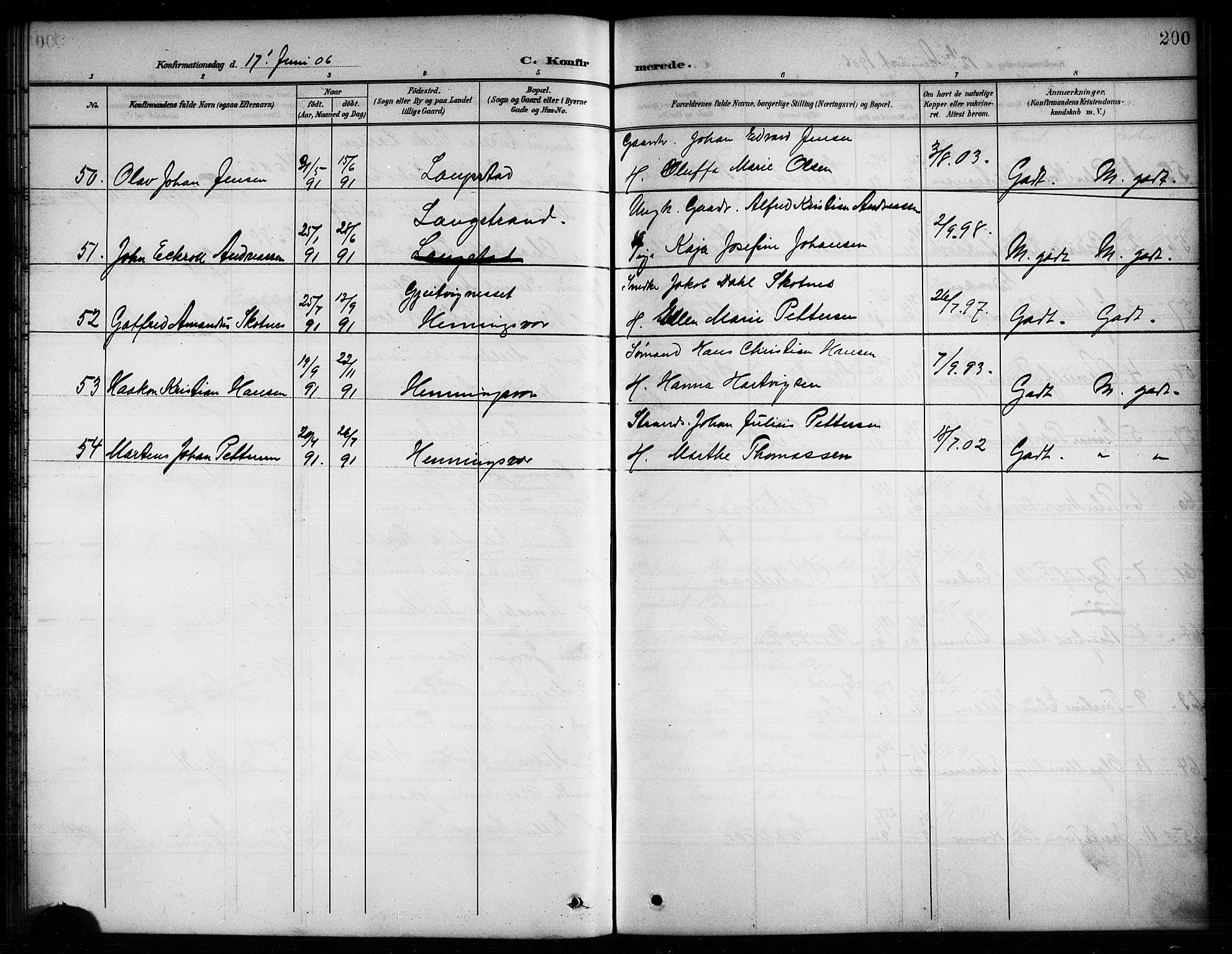 Ministerialprotokoller, klokkerbøker og fødselsregistre - Nordland, AV/SAT-A-1459/874/L1078: Parish register (copy) no. 874C07, 1900-1907, p. 200