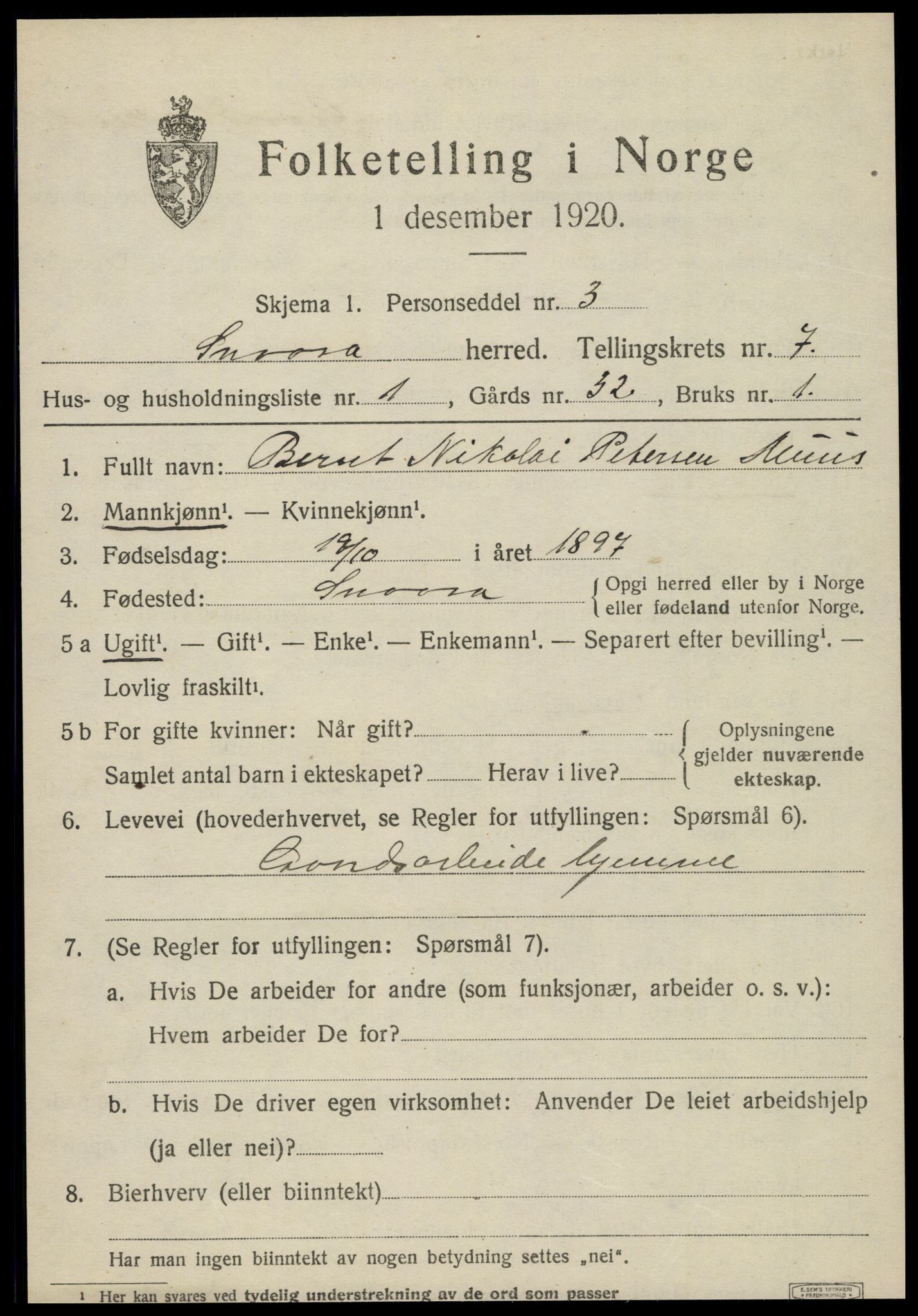 SAT, 1920 census for Snåsa, 1920, p. 2938