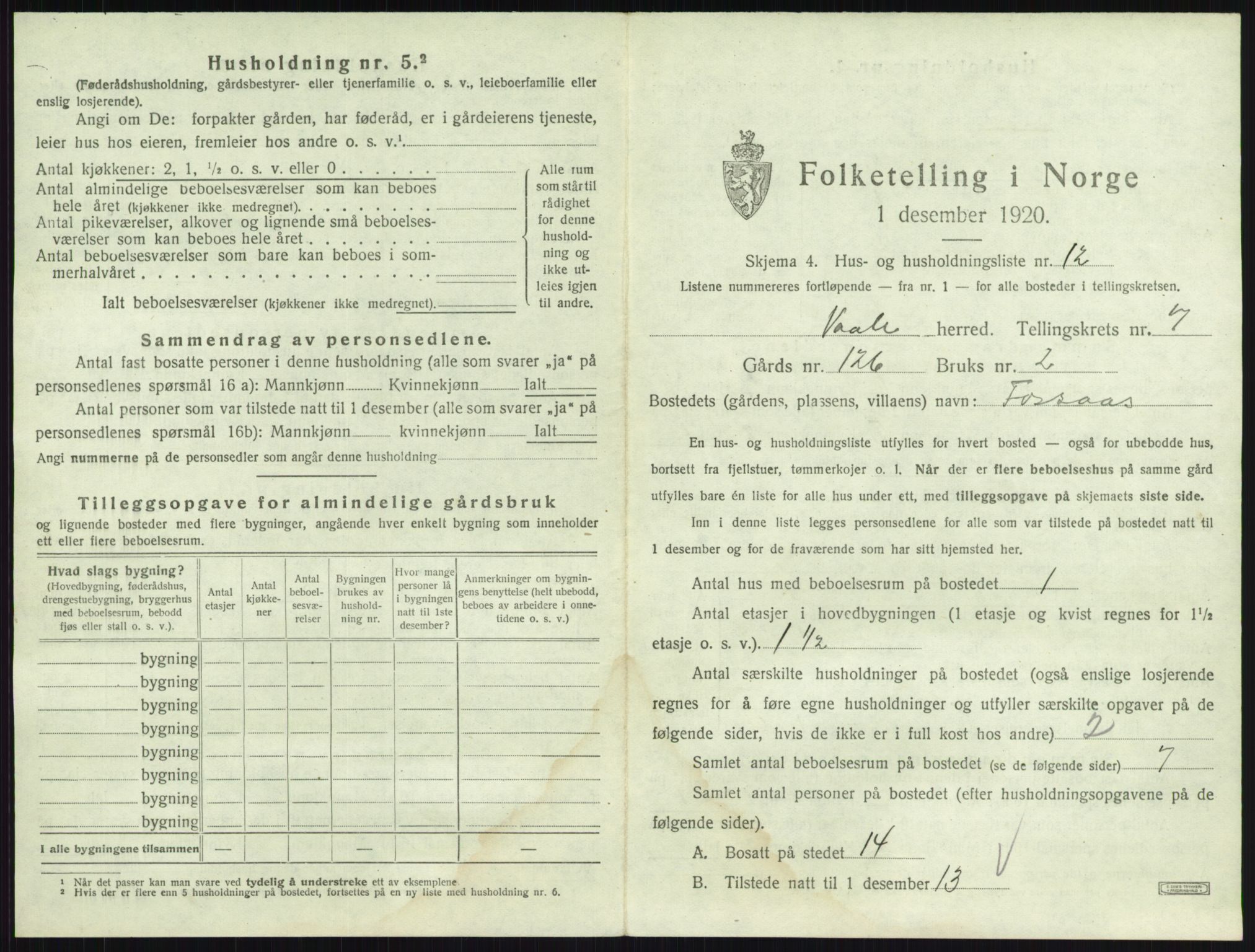 SAKO, 1920 census for Våle, 1920, p. 879