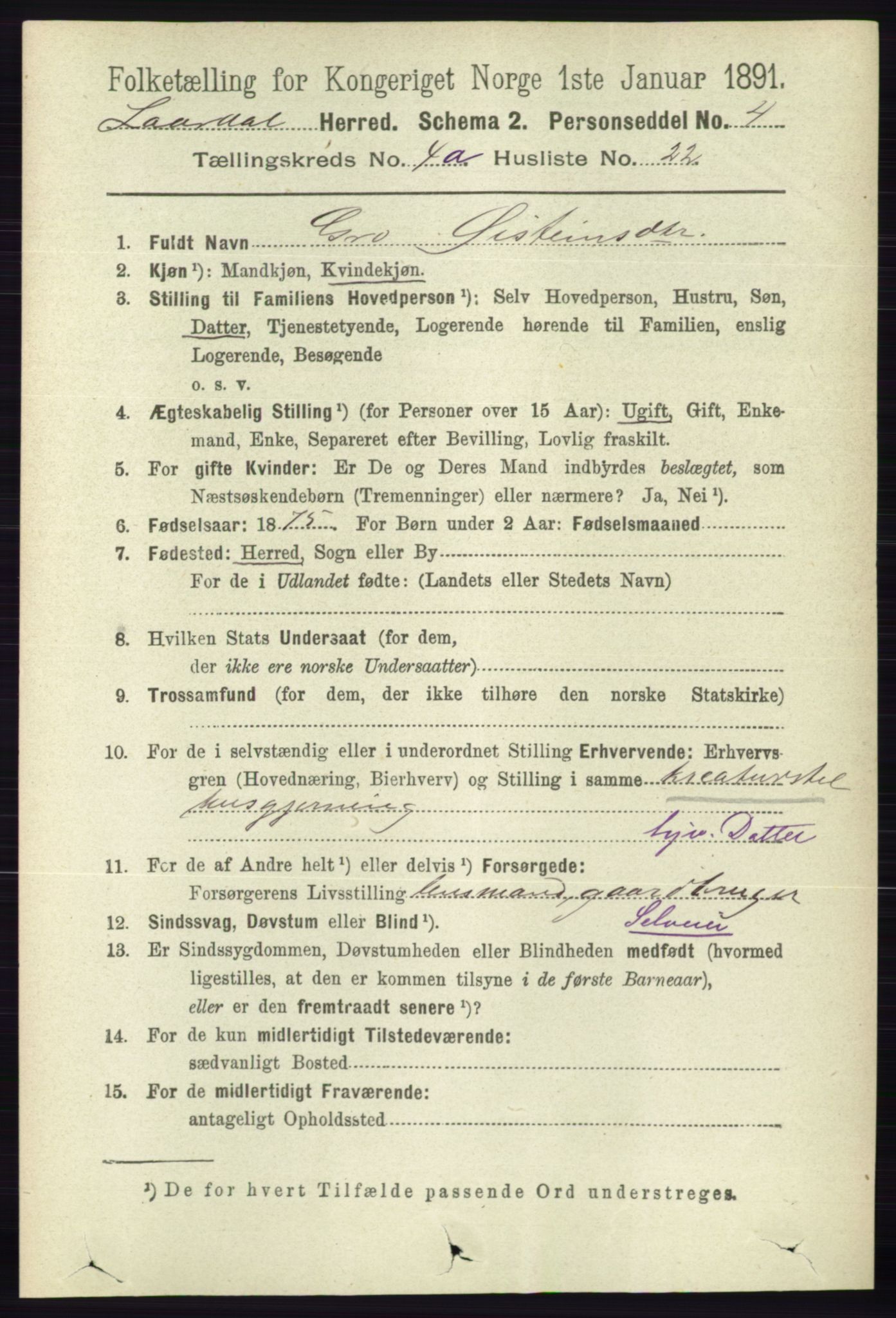 RA, 1891 census for 0833 Lårdal, 1891, p. 1151
