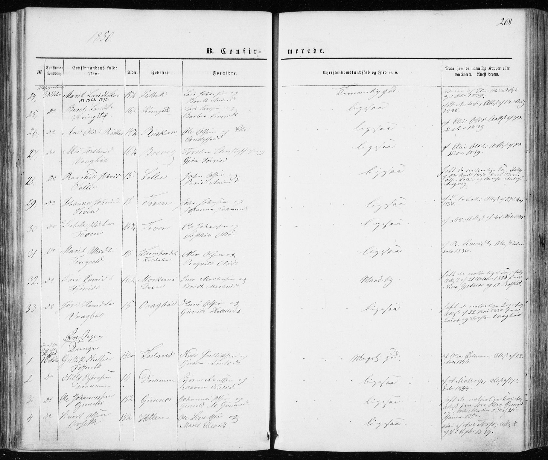 Ministerialprotokoller, klokkerbøker og fødselsregistre - Møre og Romsdal, AV/SAT-A-1454/586/L0984: Parish register (official) no. 586A10, 1844-1856, p. 268