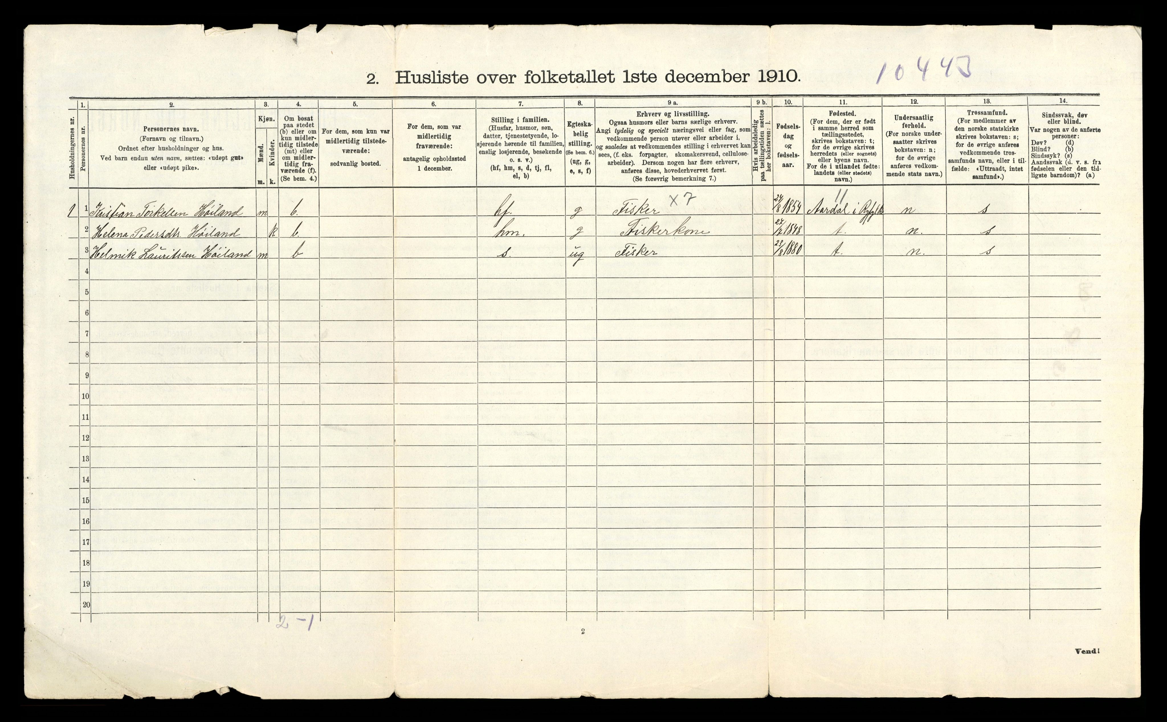 RA, 1910 census for Strand, 1910, p. 44