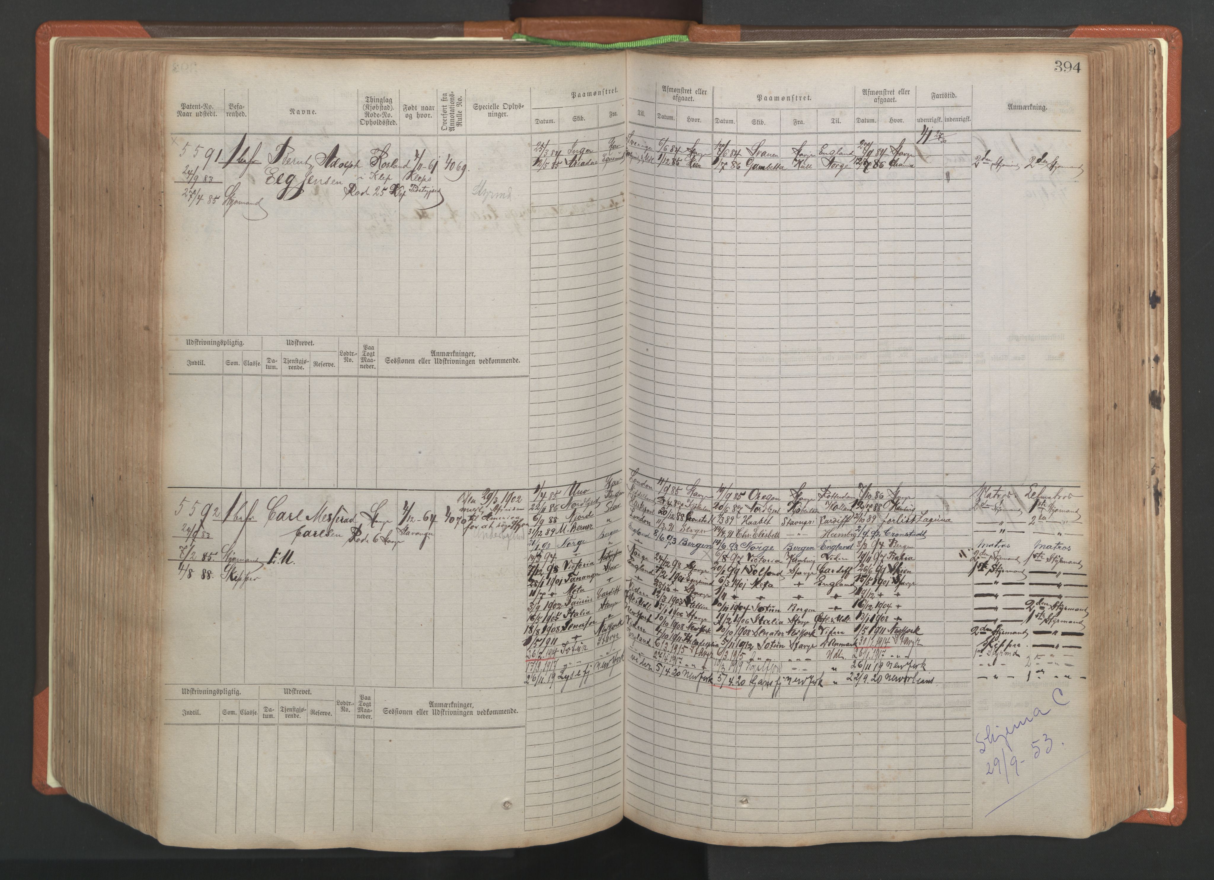 Stavanger sjømannskontor, AV/SAST-A-102006/F/Fb/Fbb/L0009: Sjøfartshovedrulle, patentnr. 4805-6006, 1879-1887, p. 400