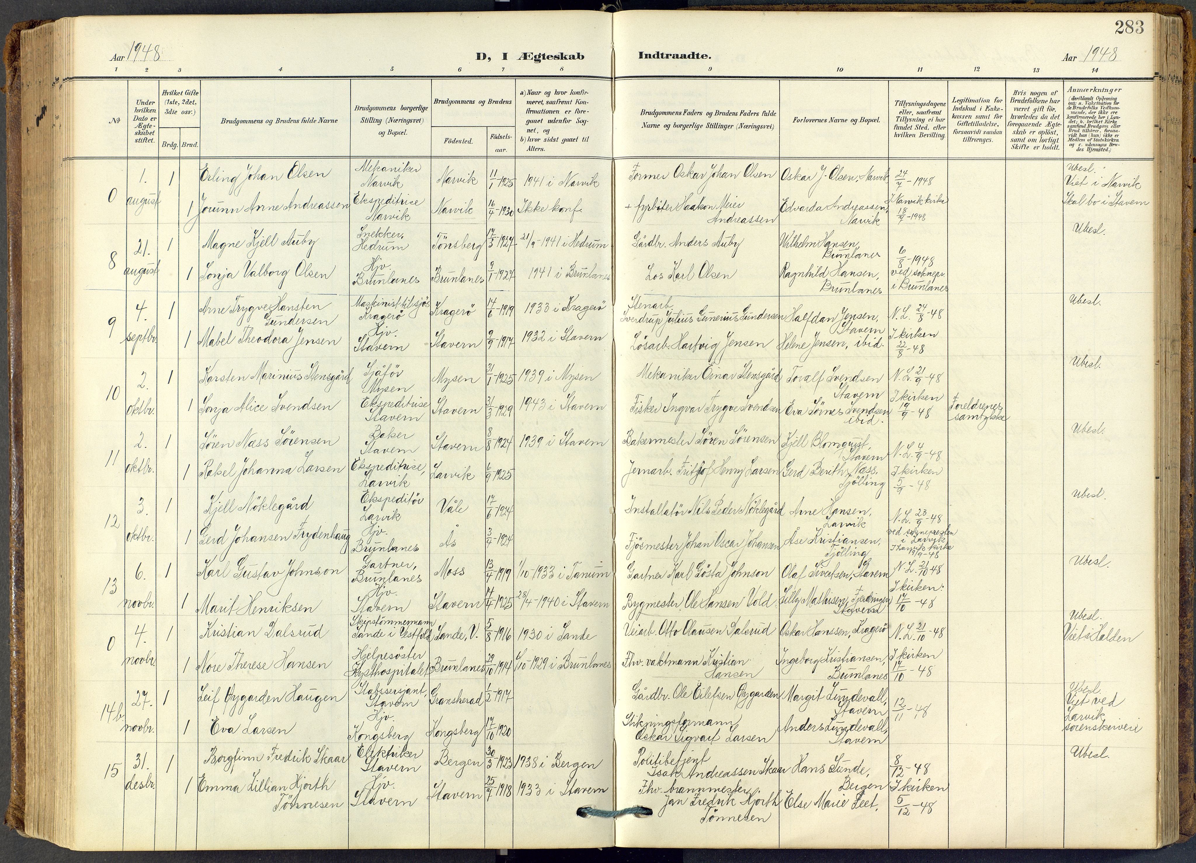 Stavern kirkebøker, SAKO/A-318/F/Fa/L0009: Parish register (official) no. 9, 1906-1955, p. 283