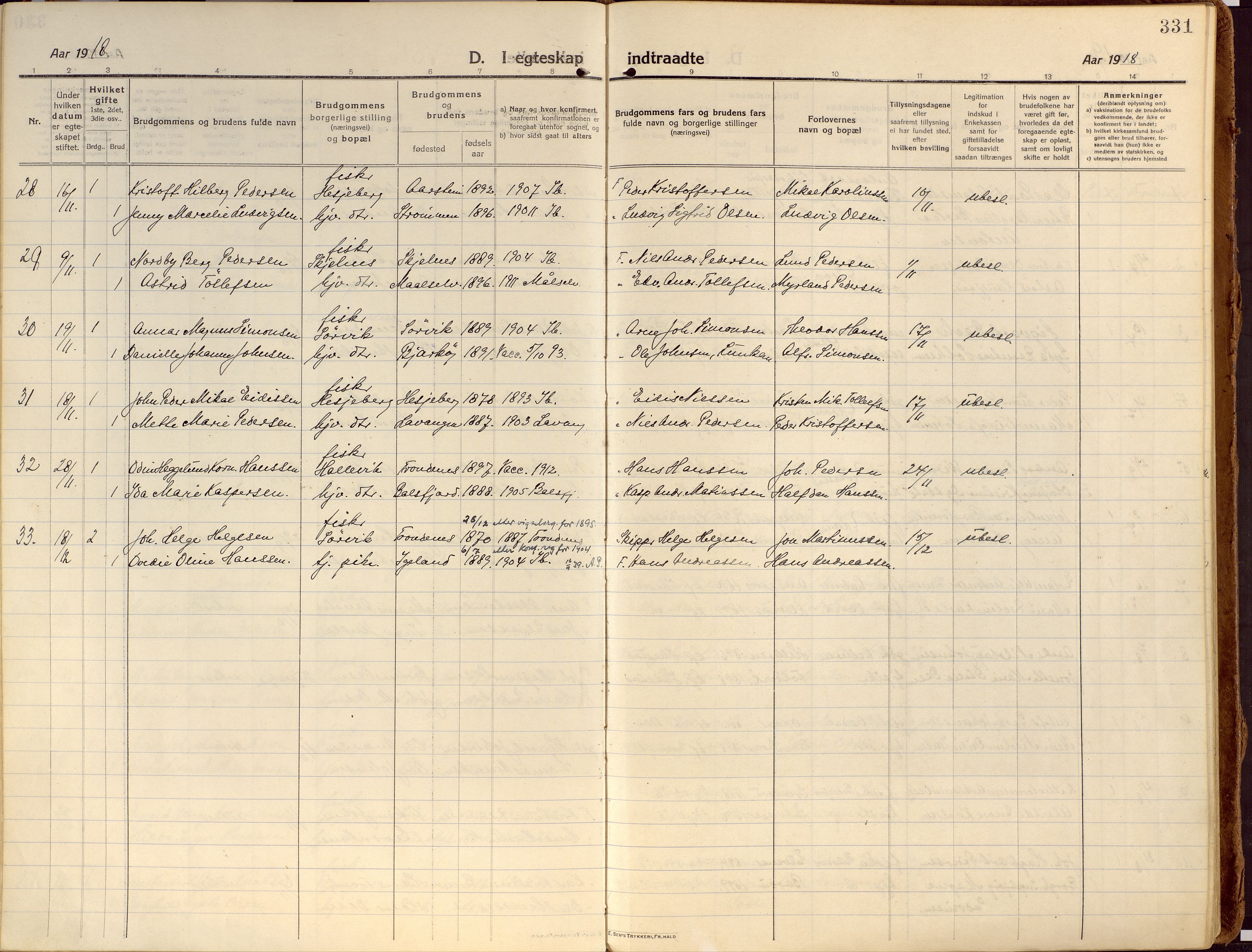 Ibestad sokneprestembete, SATØ/S-0077/H/Ha/Haa/L0018kirke: Parish register (official) no. 18, 1915-1929, p. 331
