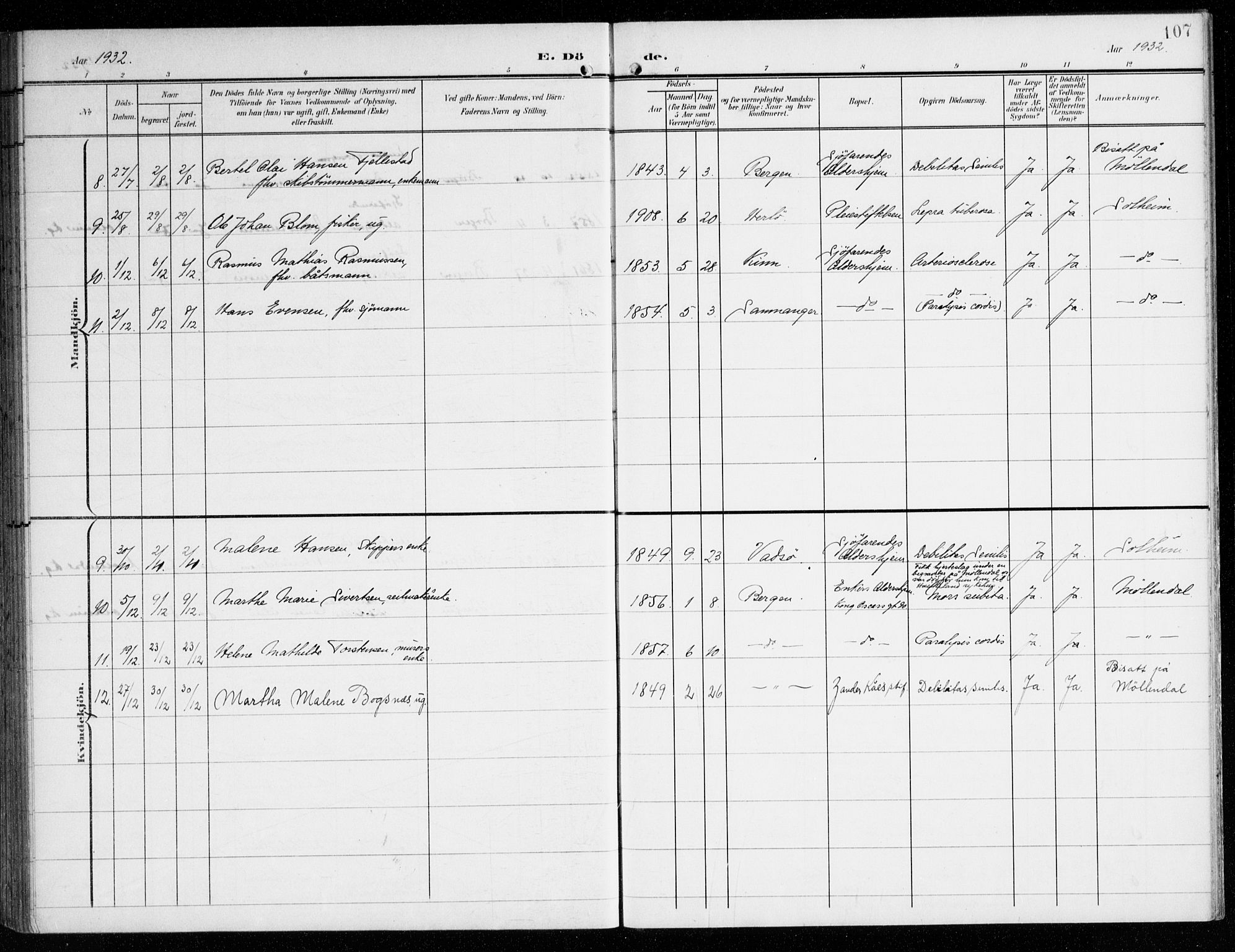 St. Jørgens hospital og Årstad sokneprestembete, AV/SAB-A-99934: Parish register (official) no. A 14, 1902-1935, p. 107