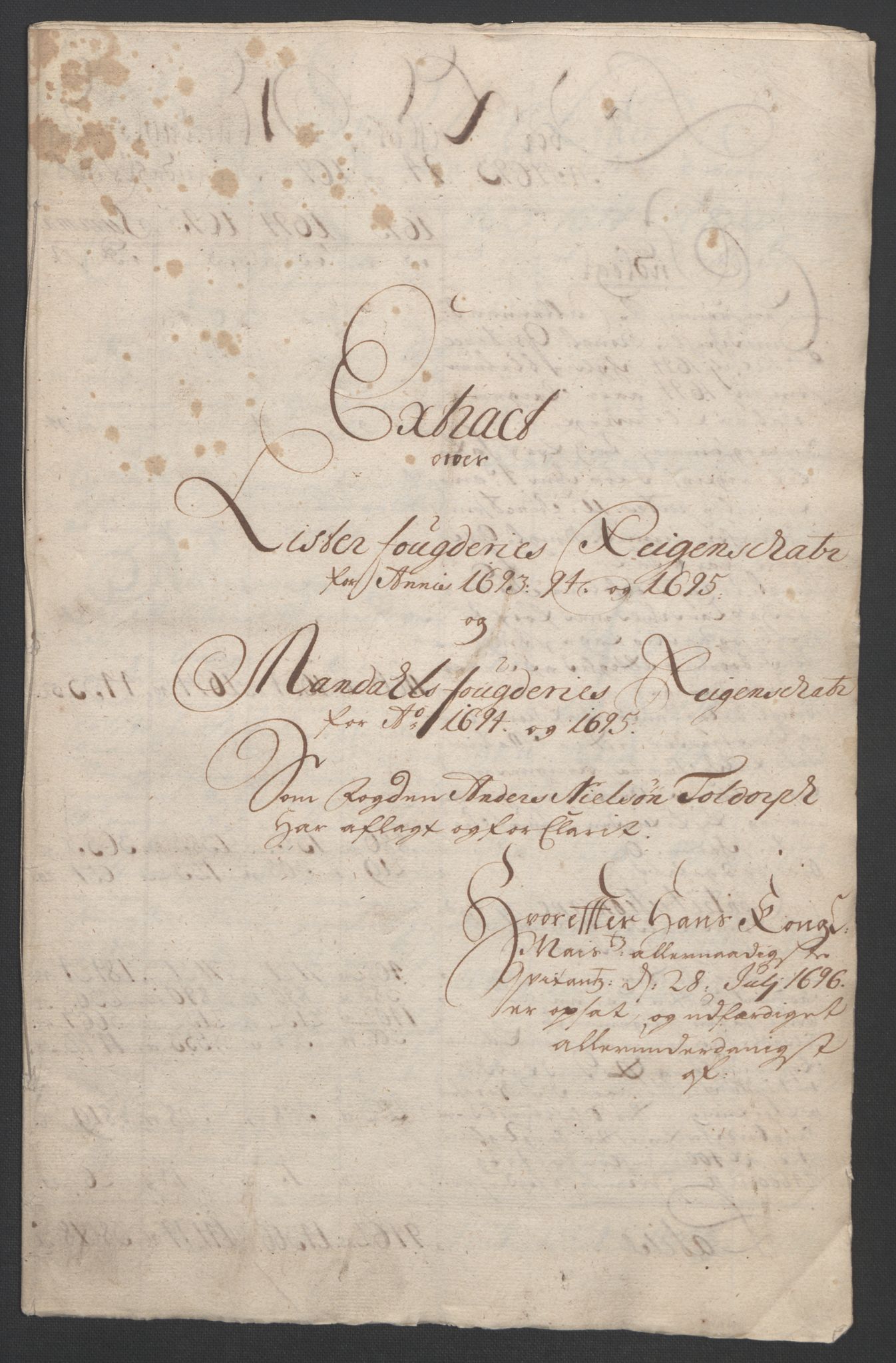 Rentekammeret inntil 1814, Reviderte regnskaper, Fogderegnskap, RA/EA-4092/R43/L2545: Fogderegnskap Lista og Mandal, 1694-1695, p. 24