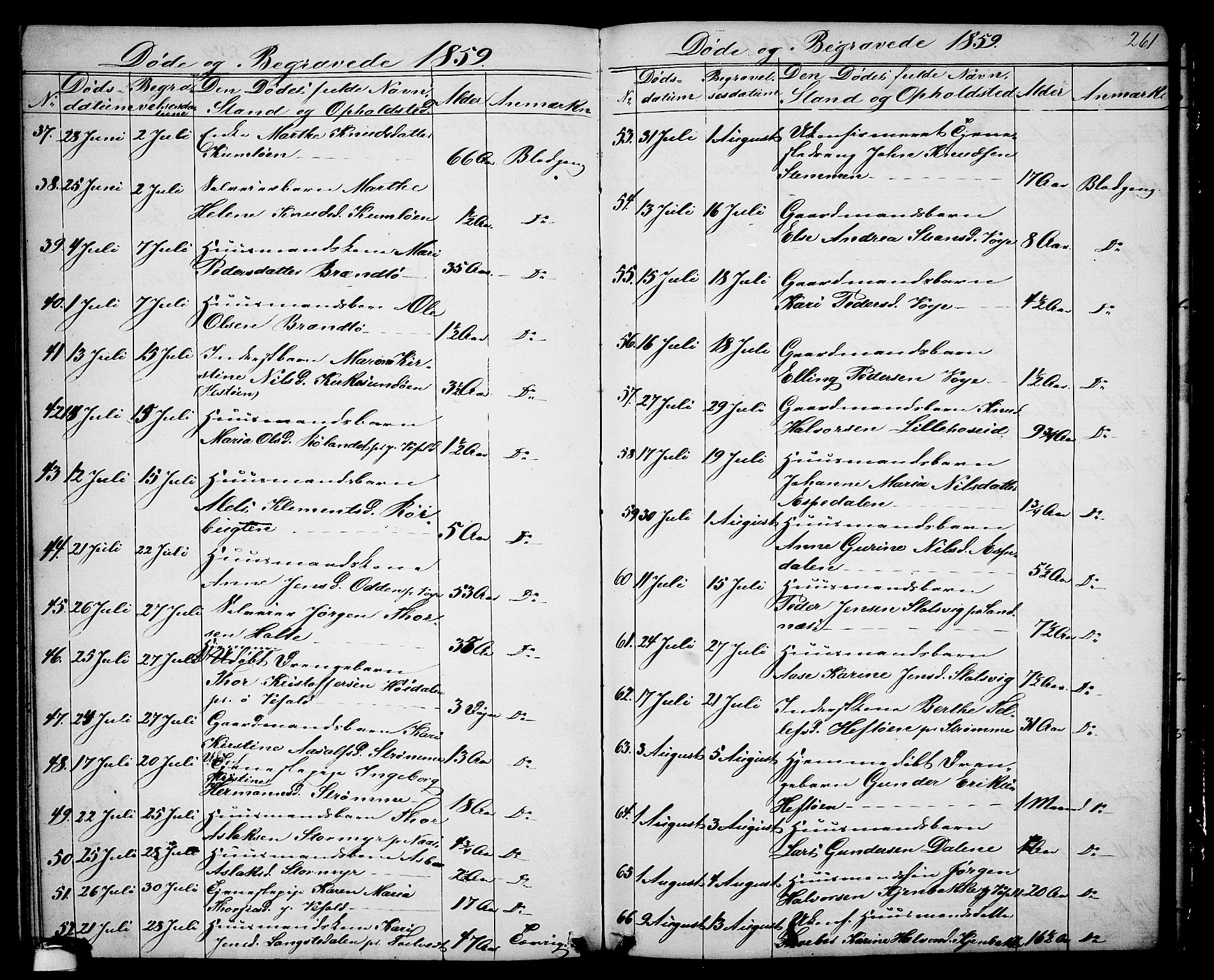 Drangedal kirkebøker, SAKO/A-258/G/Ga/L0002: Parish register (copy) no. I 2, 1856-1887, p. 261