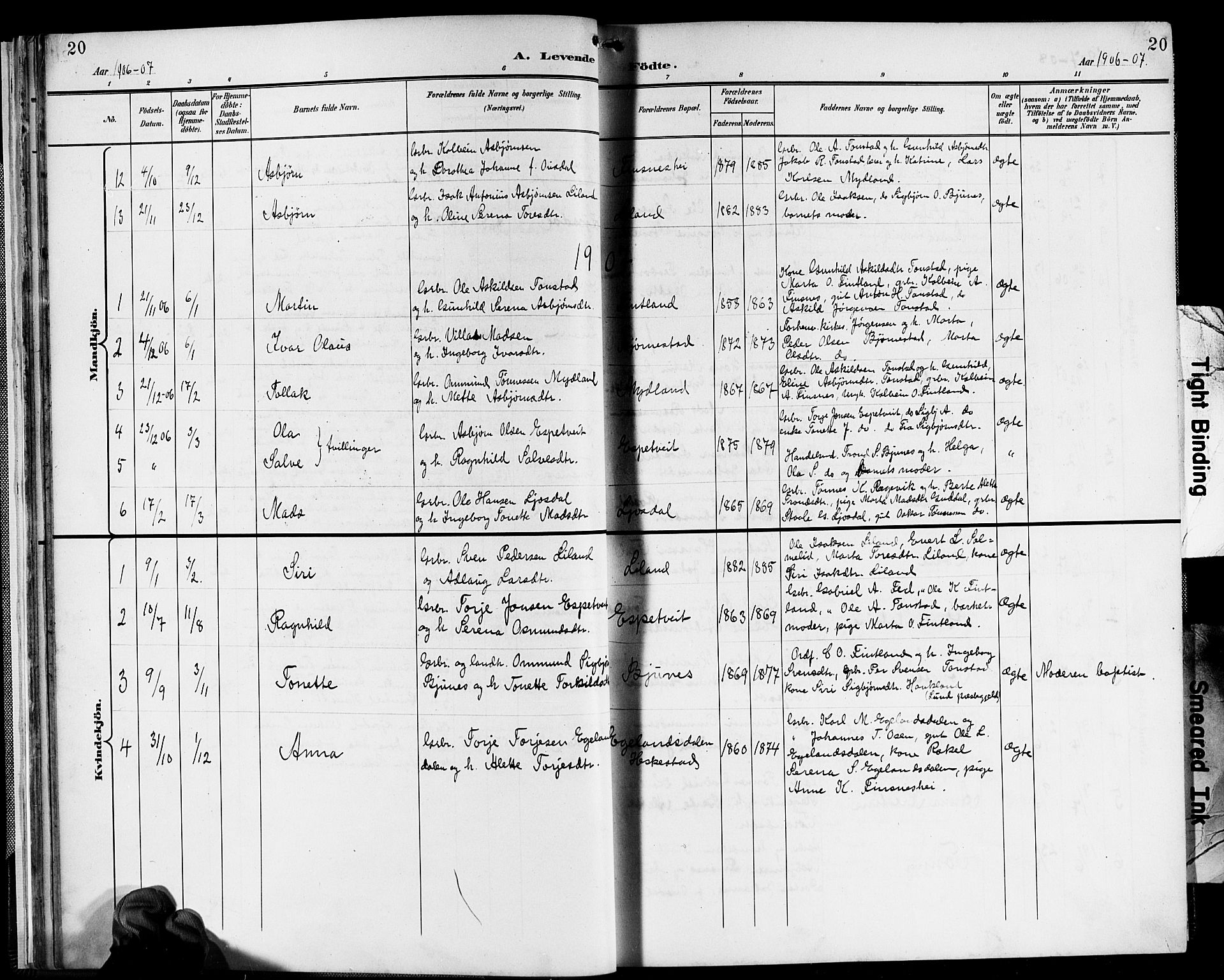 Sirdal sokneprestkontor, SAK/1111-0036/F/Fb/Fbb/L0004: Parish register (copy) no. B 4, 1895-1916, p. 20